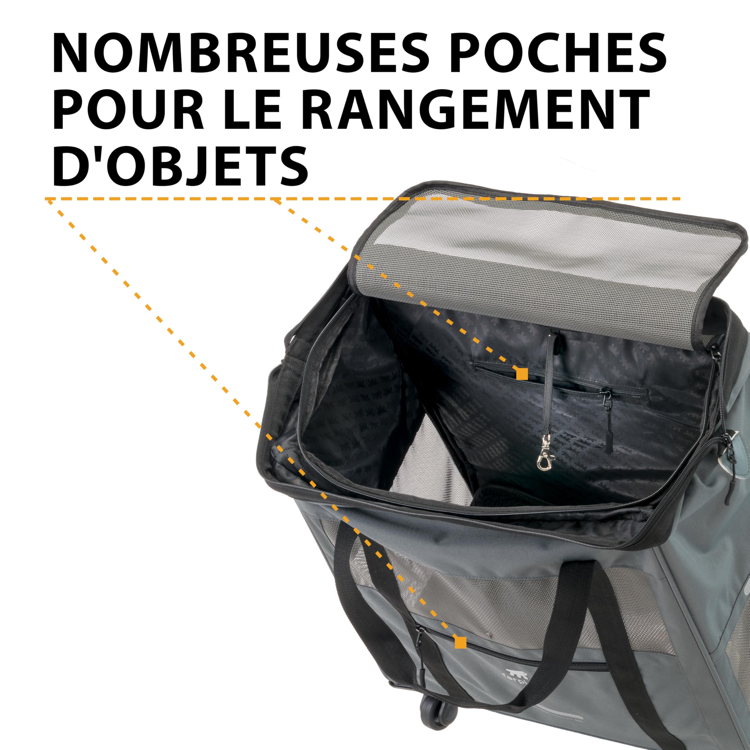 Ferplast Sac de Transport pour Chat Voyager Trolley, Sac Transport Chien, Poignée Extensible, Sangles Réglables, Large Ouverture, Roues Amovibles, Max 15 kg, 46 x 26 x 48H cm, Gris
