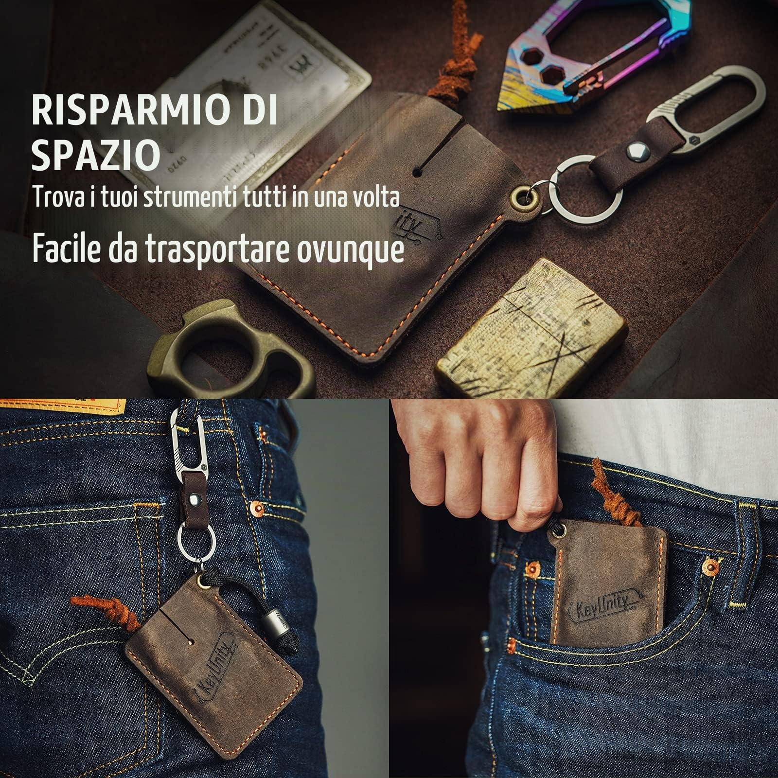 KeyUnity Fodero in pelle EDC Organizzatore tascabile Cucito a mano Multitool Slip Pouch