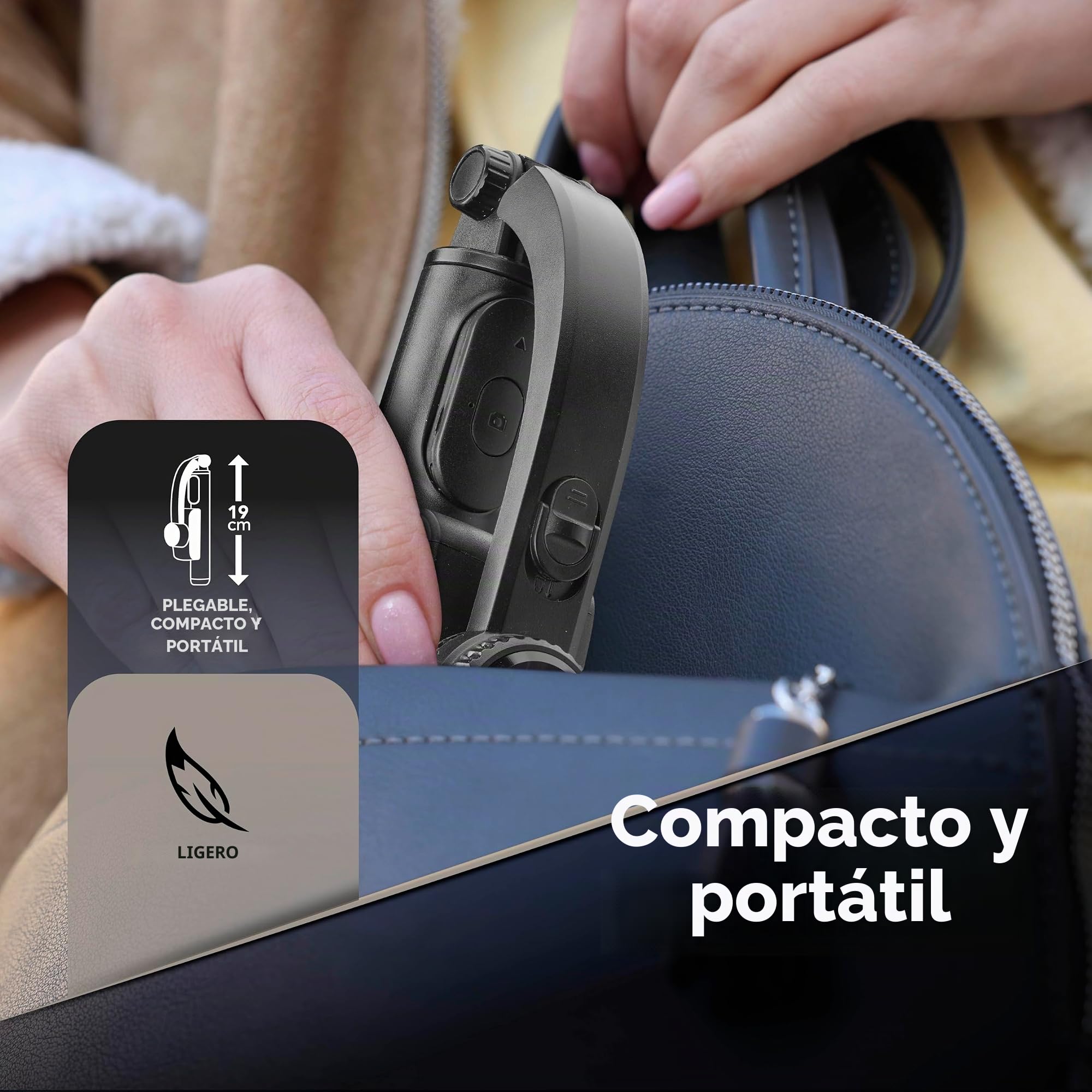 Cellularline FREEMOTION Gimbal 3 en 1 con estabilizador Inteligente Anti-vibración, Palo Selfie, trípode, Mando Bluetooth, Aluminio, grabación Vertical y Horizontal, Negro
