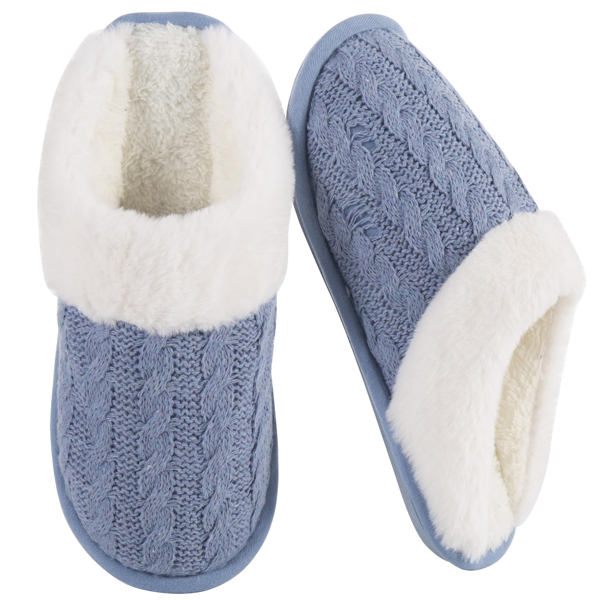 Winter Fuzzy Slippers for Women Cozy Memory Foam House Shoes Soft Cable Knit Non-Slip Indoor Slippers