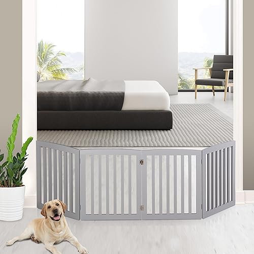 Miniatura 6 de ZENY Puerta para perros de 24 pulgadas, puerta plegable independiente para perro, 4 paneles, madera blanca en forma de Z, valla para mascotas para