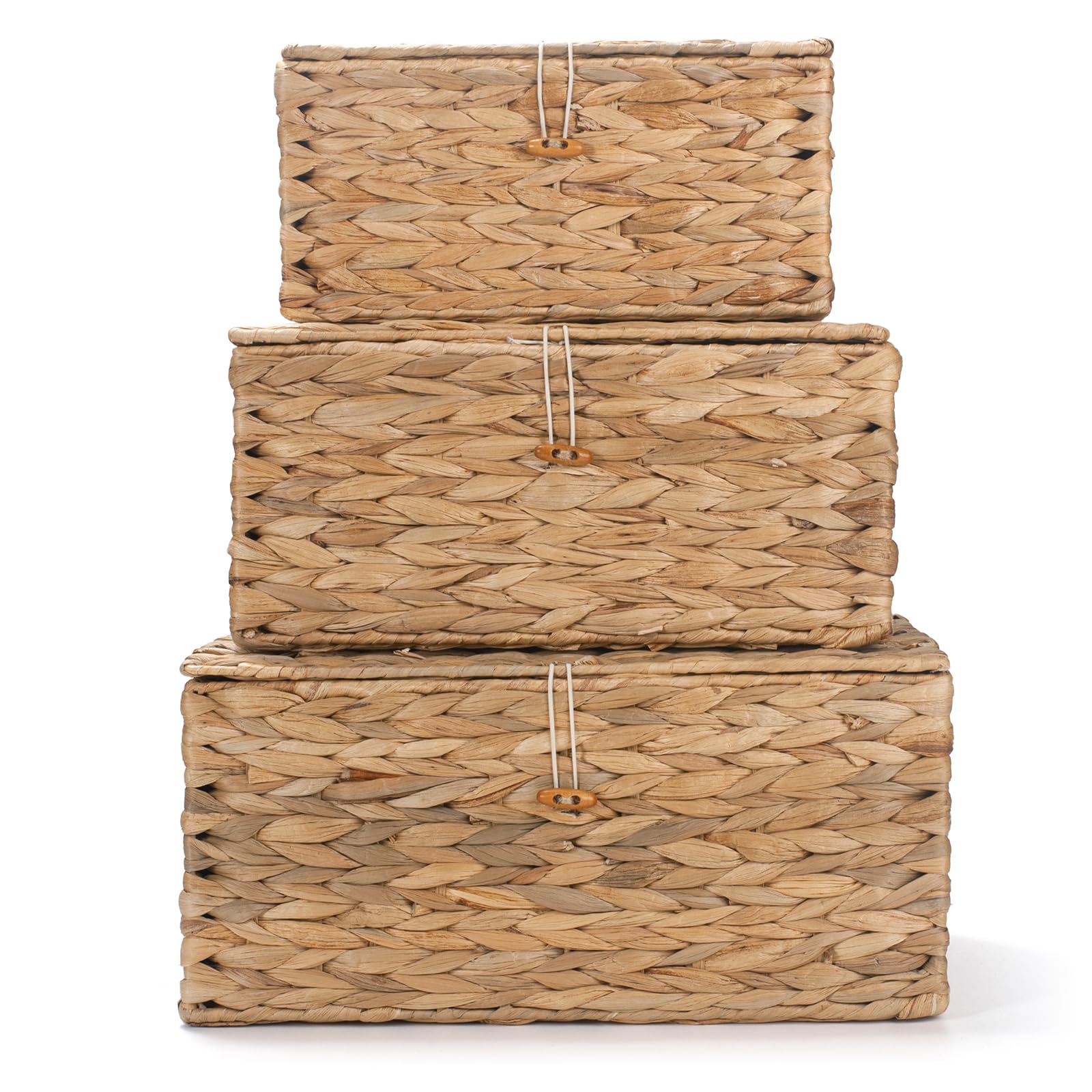 XIMISISE Confezione da 3 cesti portaoggetti in vimini con coperchio, cestini in giacinto d'acqua, cesti intrecciati per Shlef, scatole decorative per organizzare