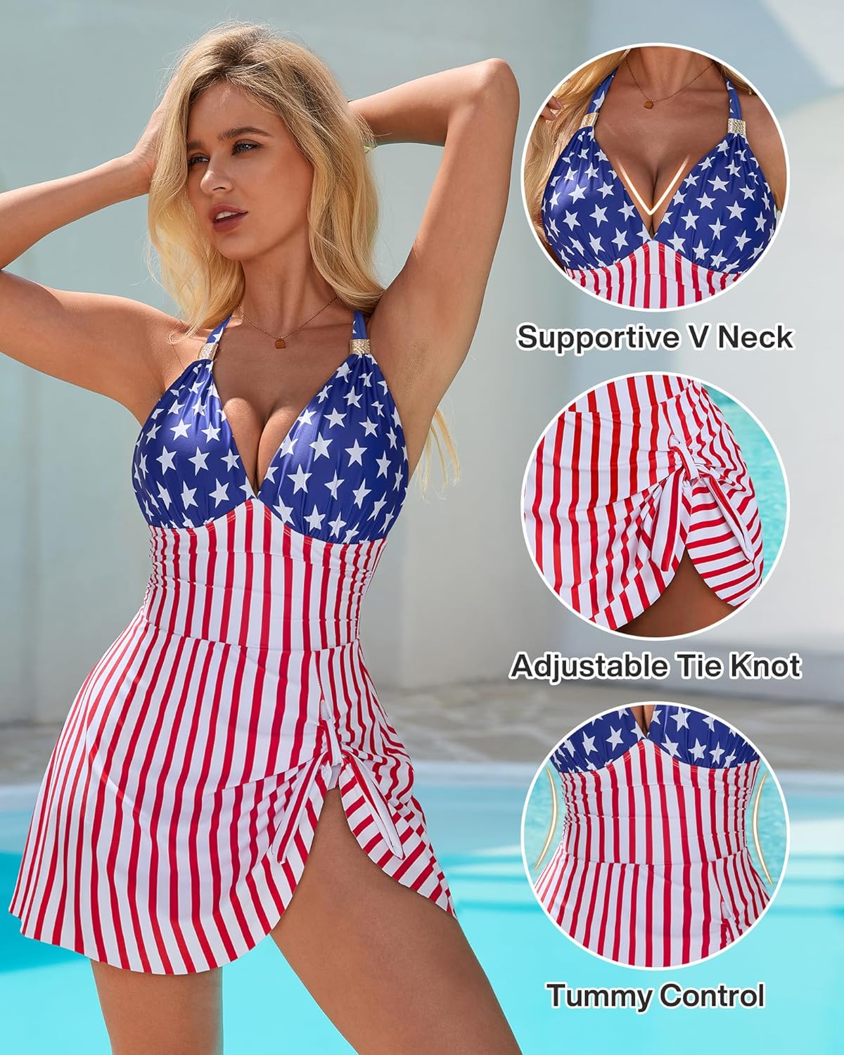 SUUKSESS Women One Piece Swim Dress Tummy Control Swimsuit Tie Knot Bathing Suit - Image 4