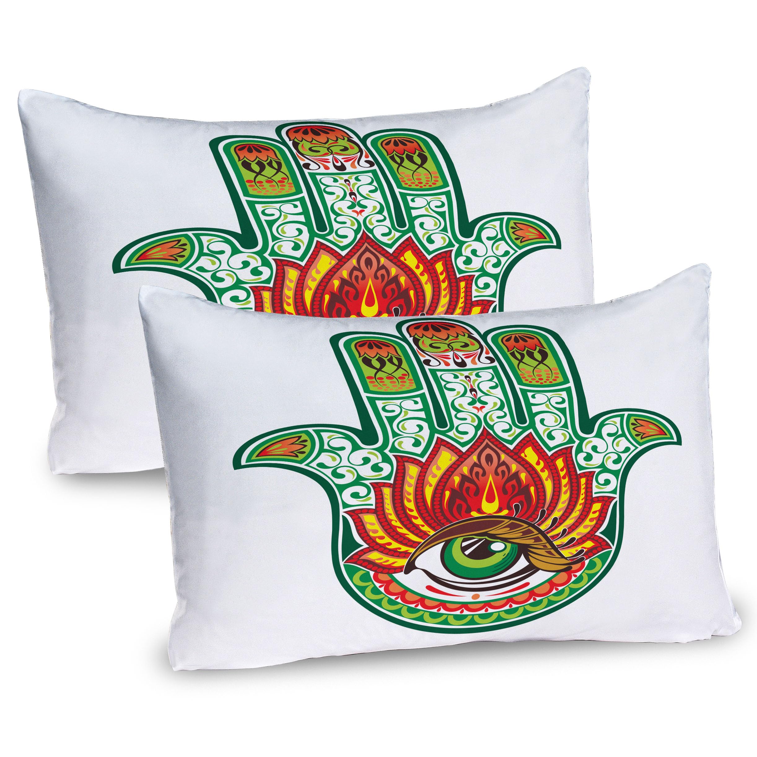 Ambesonne Hamsa Pillow Sham Set of 2, Middle Hamsa with Defense of Evil Eye Theme, Quality Microfiber Bedding Item for All Seasons, 30