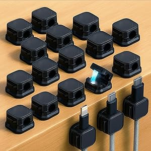 Confezione da 18 organizer magnetico per cavi, gestione dei cavi, organizer per cavi del computer, clip adesive per scrivania e casa, nero