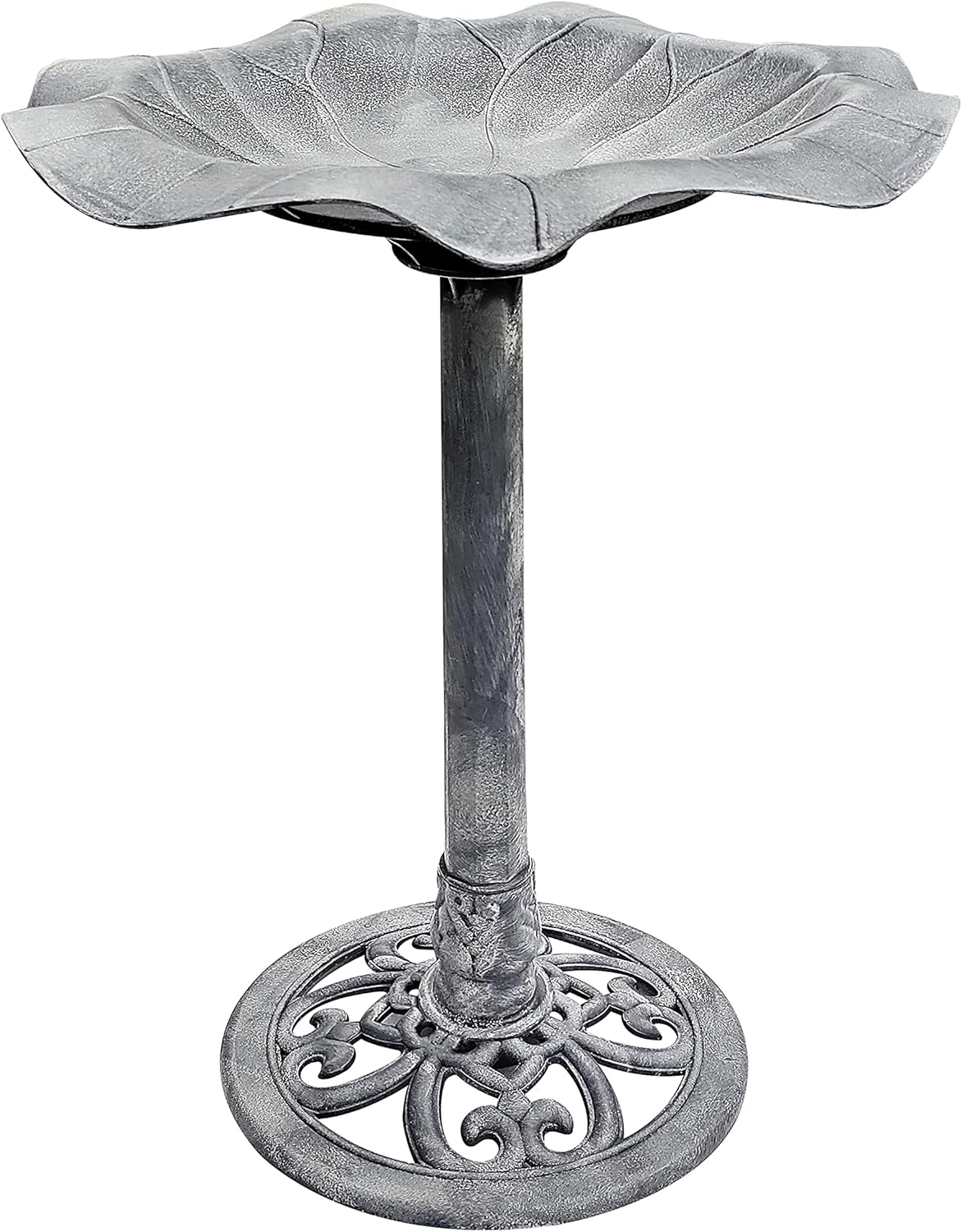 (( It is damaged, it can be glued ))BTEXPERT BB5186 Stone Gray Vintage Lily Leaf Pedestal Outdoor Garden Floral Bird Bath Decoration Resin Accent