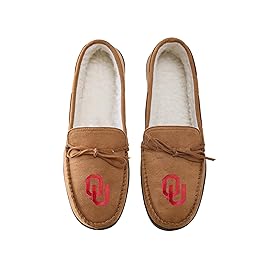 FOCO NCAA Oklahoma Sooners Mens College Team Logo Moccasin Slippers ShoesCollege Team Logo Moccasin Slippers Shoes, Tan, Large (11-12)