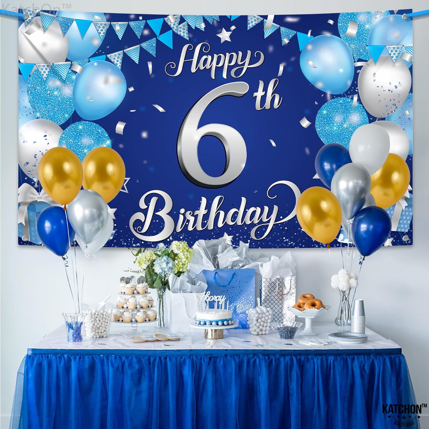 KatchOn, Blue Happy 6th Birthday Decorations Banner - Xtralarge, 72x44 Inch | Backdrop Banner For Happy Birthday Decorations | Happy 6th Hbd Banners | Under The Sea Party Decorations