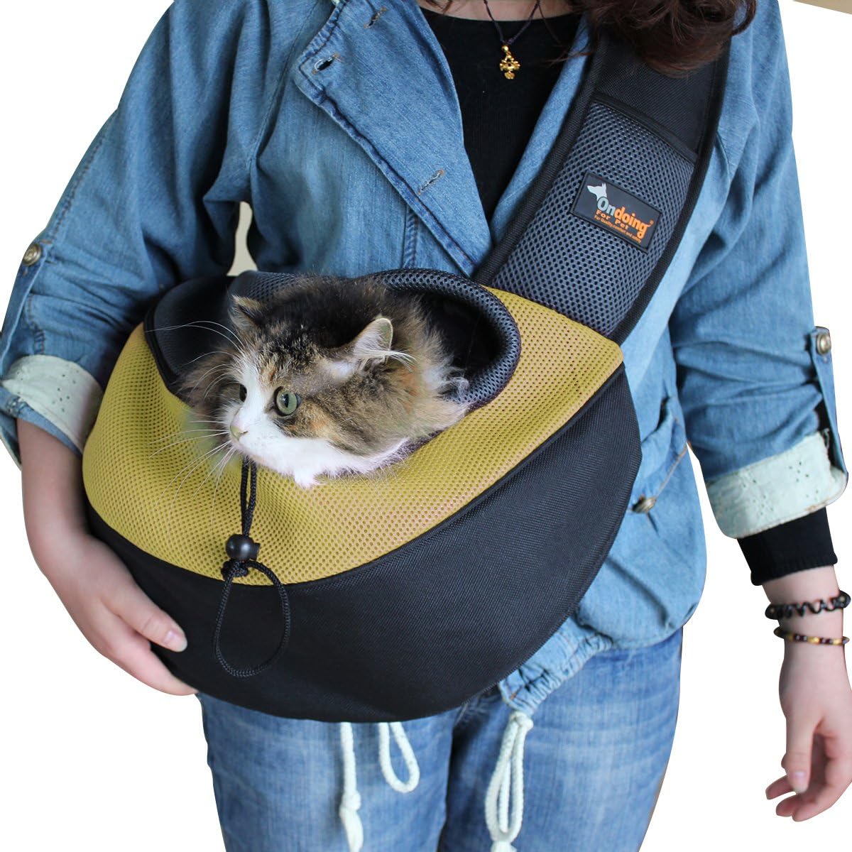Ondoing Small Dog Cat Sling Carrier Bag Travel Tote Soft Comfortable Puppy Kitty Rabbit Shoulder Carry Tote Handbag, Yellow