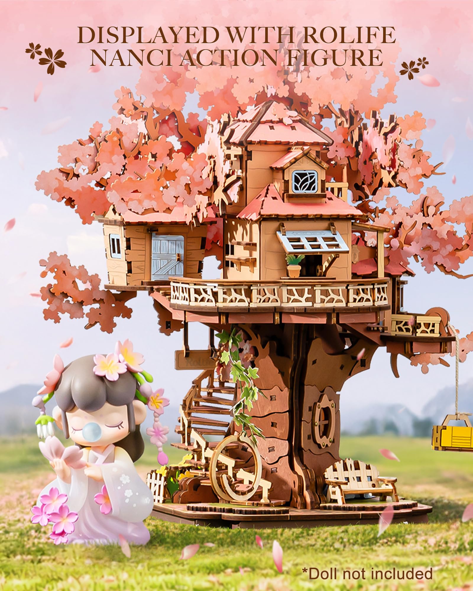 Rolife Puzzle 3D in Legno Casa sull’Albero di Sakura Miniatura Kit Modello Puzzle 3D in Legno per Adulti da Costruire Decorazione per Casa o Libreria Regalo di Compleanno