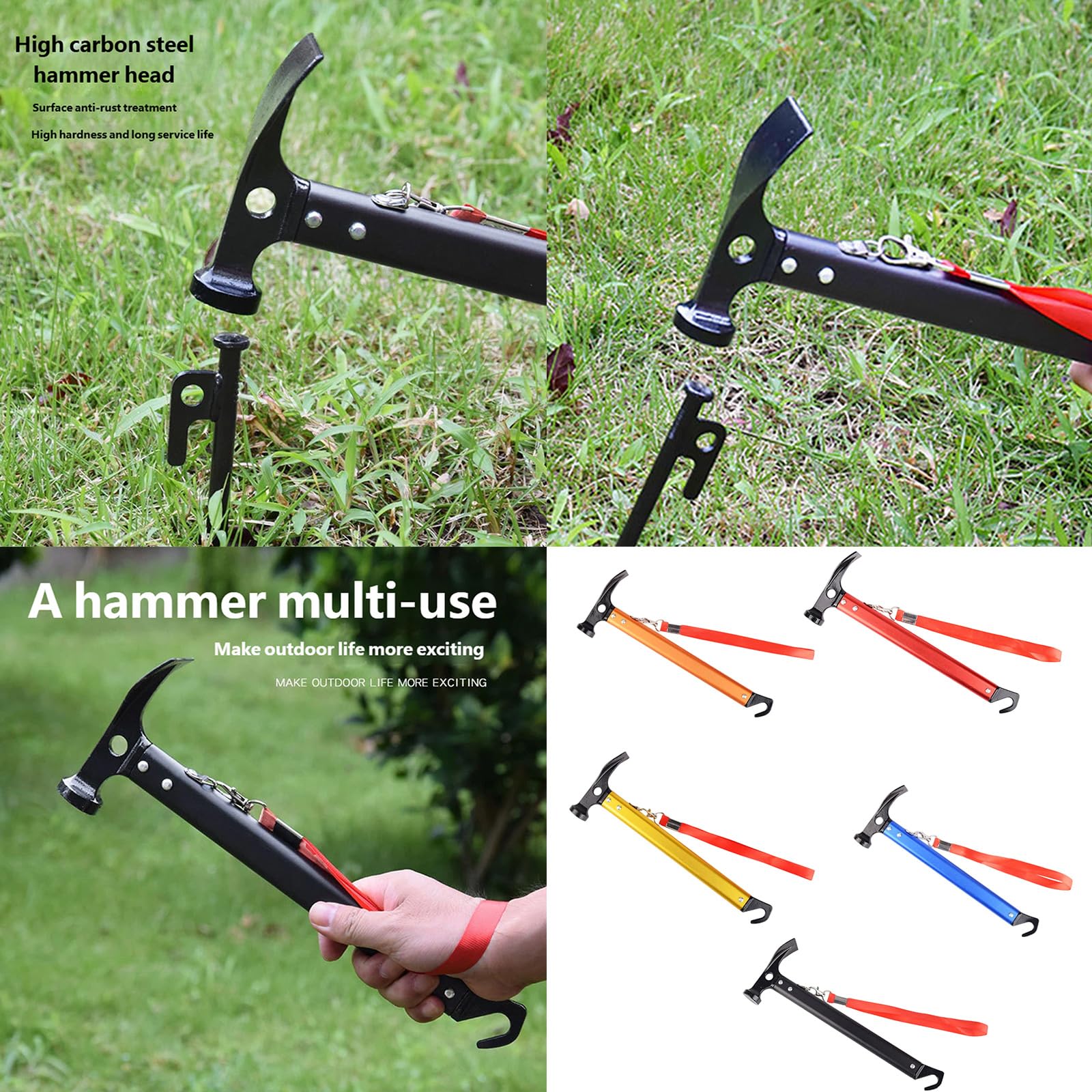 Marteau de camping multifonctionnel avec extracteur de piquets de tente pour extérieur randonnée tente maillets