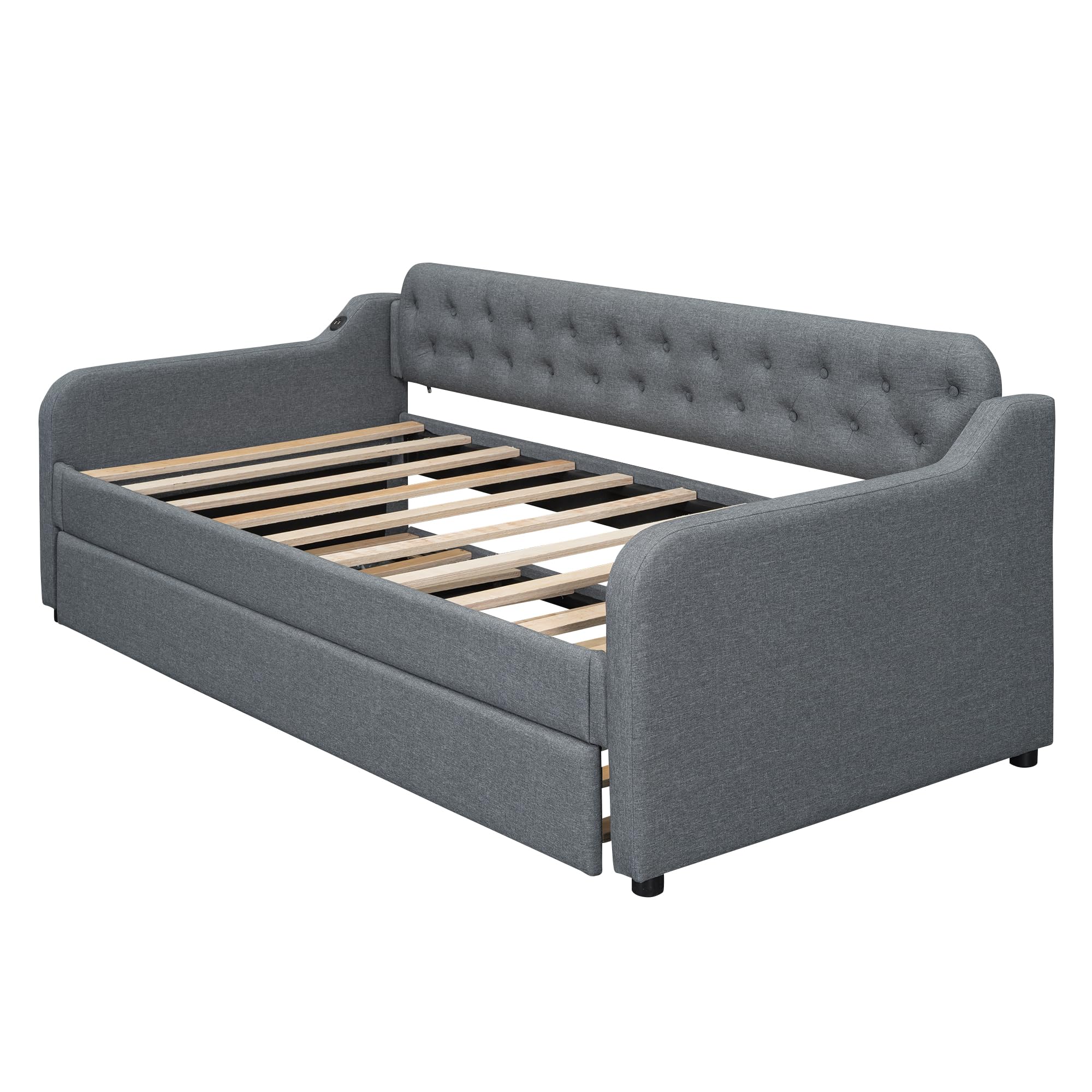 Sofá Cama de 90×200 cm con Cama abatible y USB (Gris, sin colchón), sofá Cama con Superficie para Dormir extraíble – Diseño Moderno 2 en 1 con práctico Puerto USB
