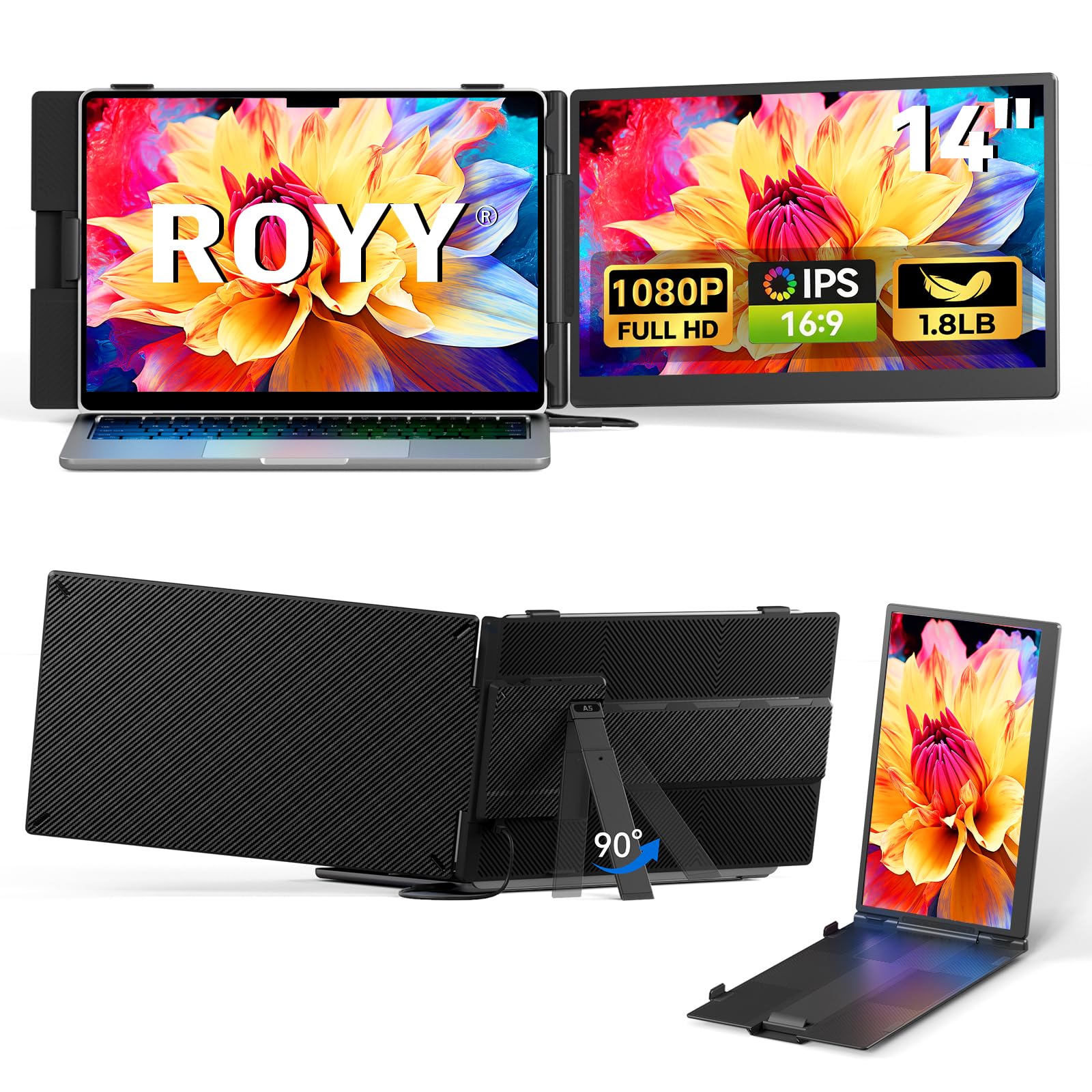 ROYY 14' Laptop Screen Extender, 1.8 lb Lightweight Second Portable Monitor