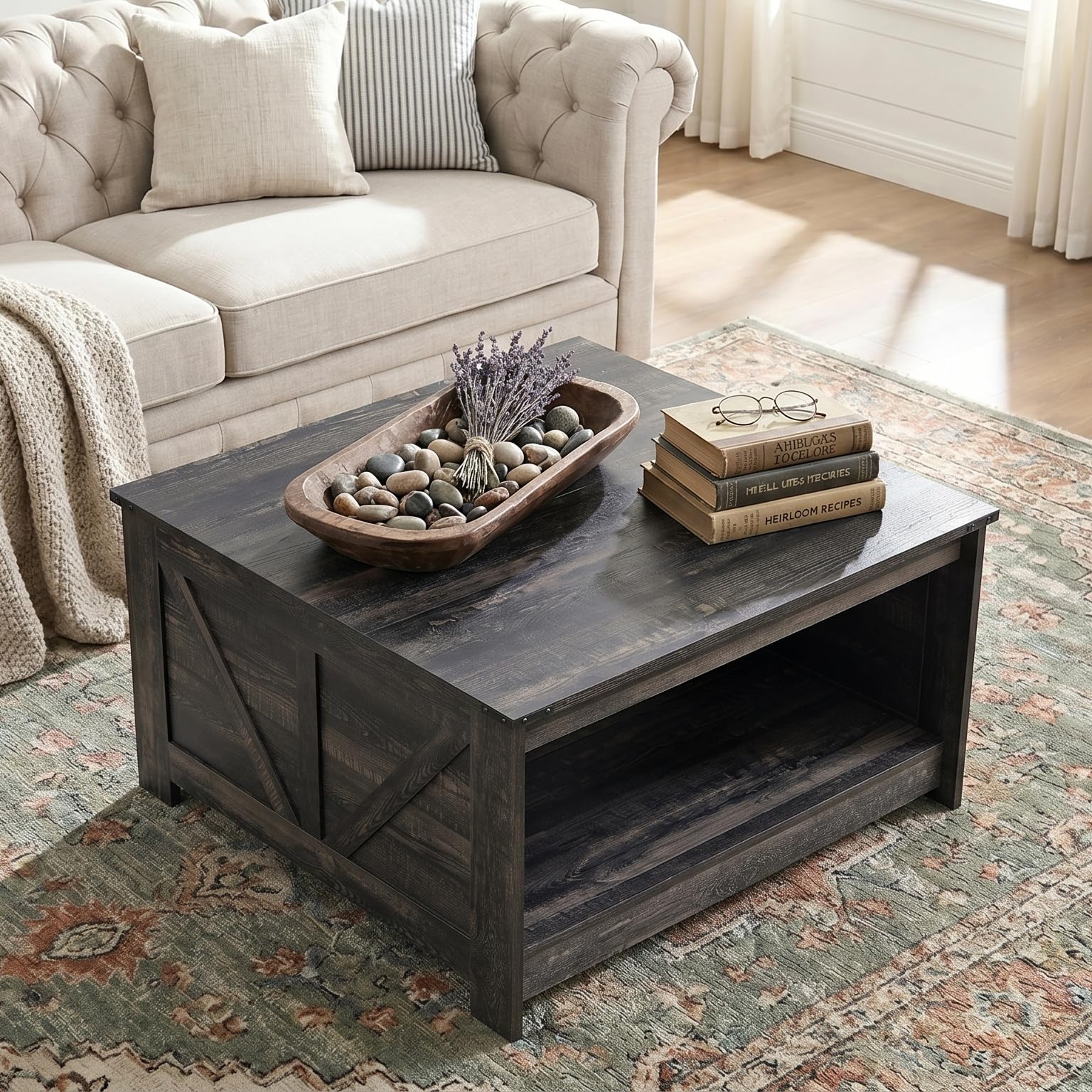Amazon.com: OKYCI Farmhouse Coffee Table for Living Room, Wood