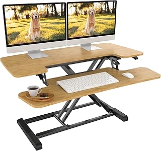 FLEXISPOT Standing Desk Converter - 35 Inch Height Adjustable Standing Desk Riser,Bamboo Home Sit Stand Workstation Office Desk for Dual Monitors and Laptop