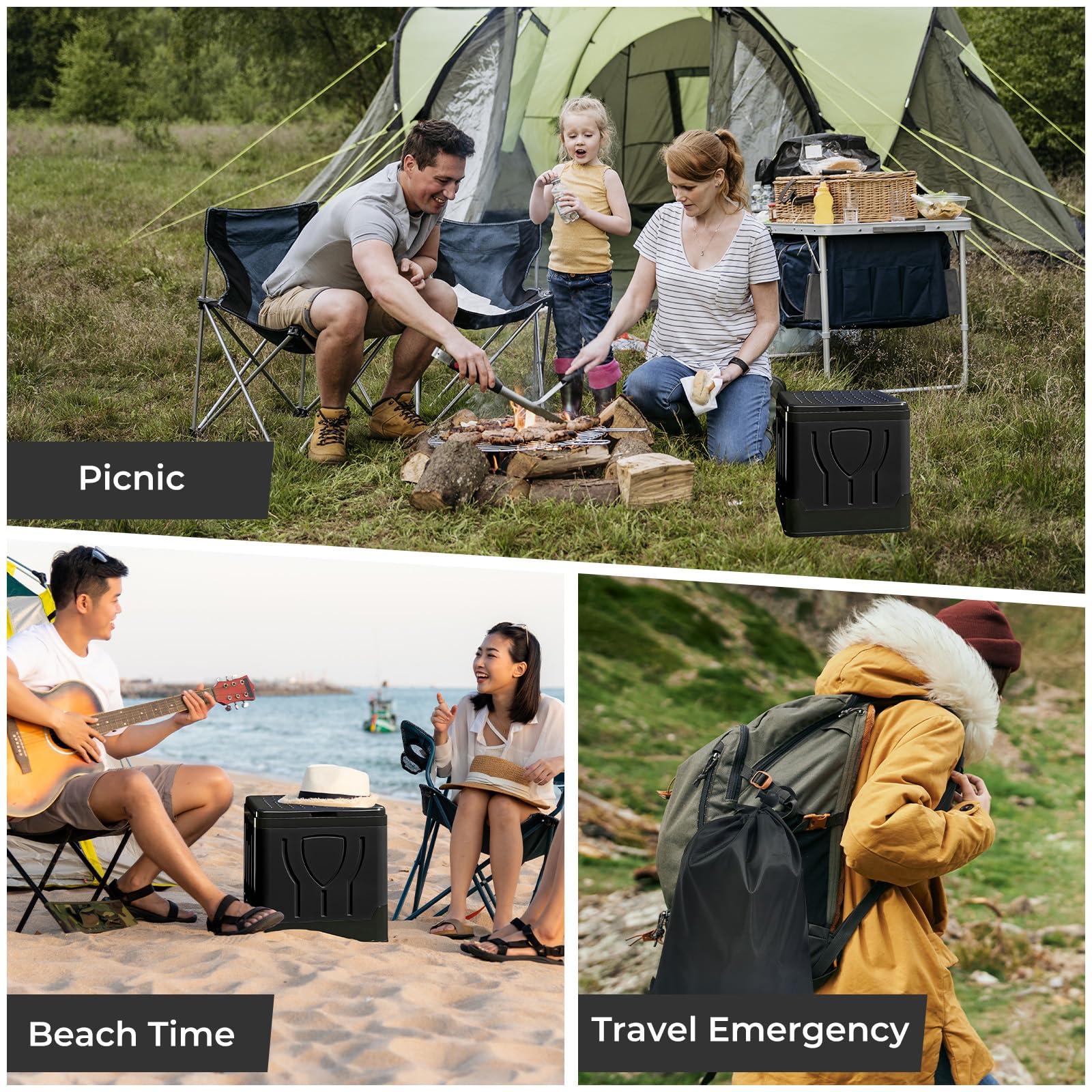 WC Portatile Pieghevole 20L con Sacca, Sacchetti e Sedile – WC da Campeggio Chimico per Adulti, Cesso Portatile per Camper, Viaggi, Emergenza, Bagno Esterno Compatto (Nero)