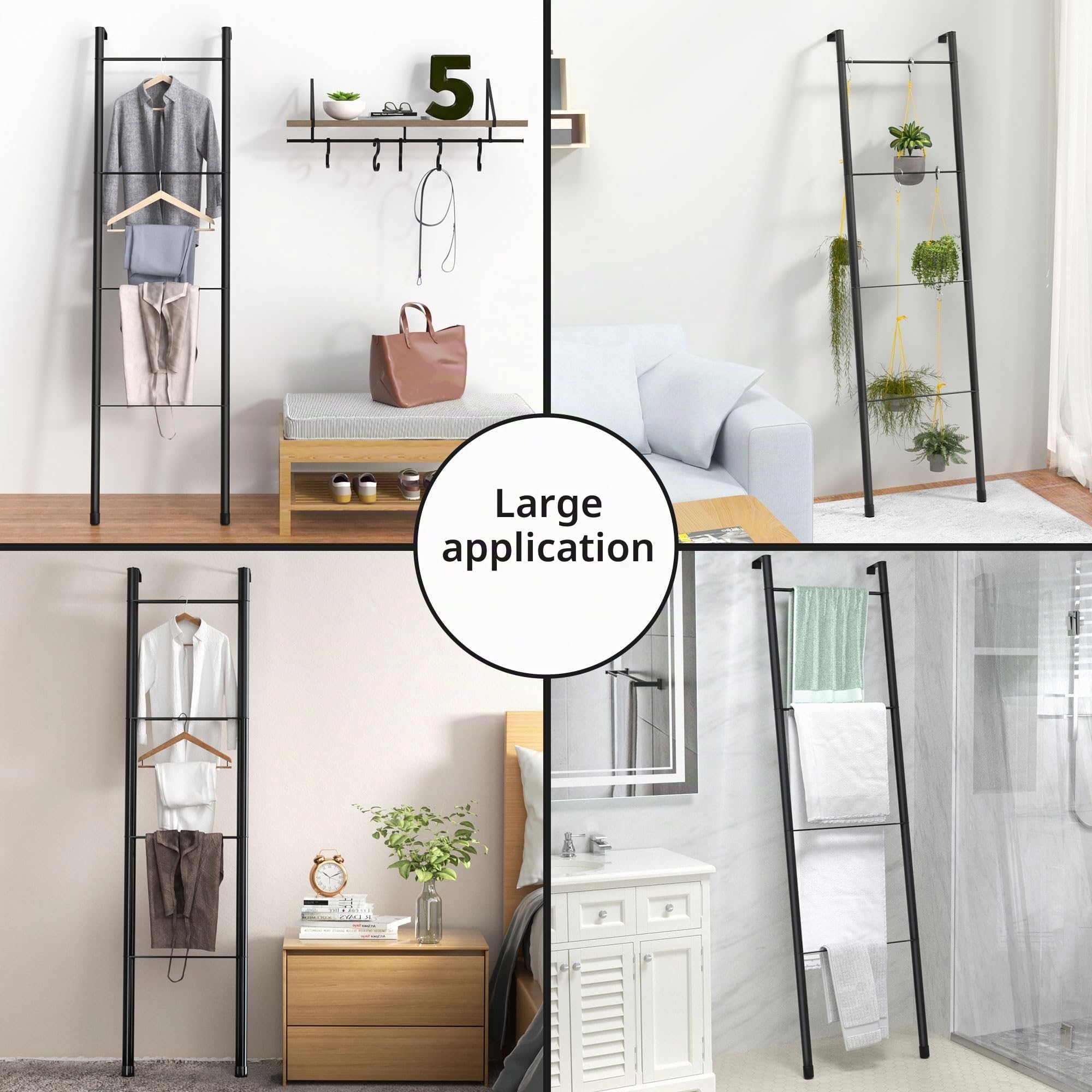 pickpiff Échelle de couverture en métal noir – Porte-serviettes mural sur pied pour salle de bain, salon, cuisine, support pour serviettes, couvertures, jetés, quits (4 niveaux, noir)