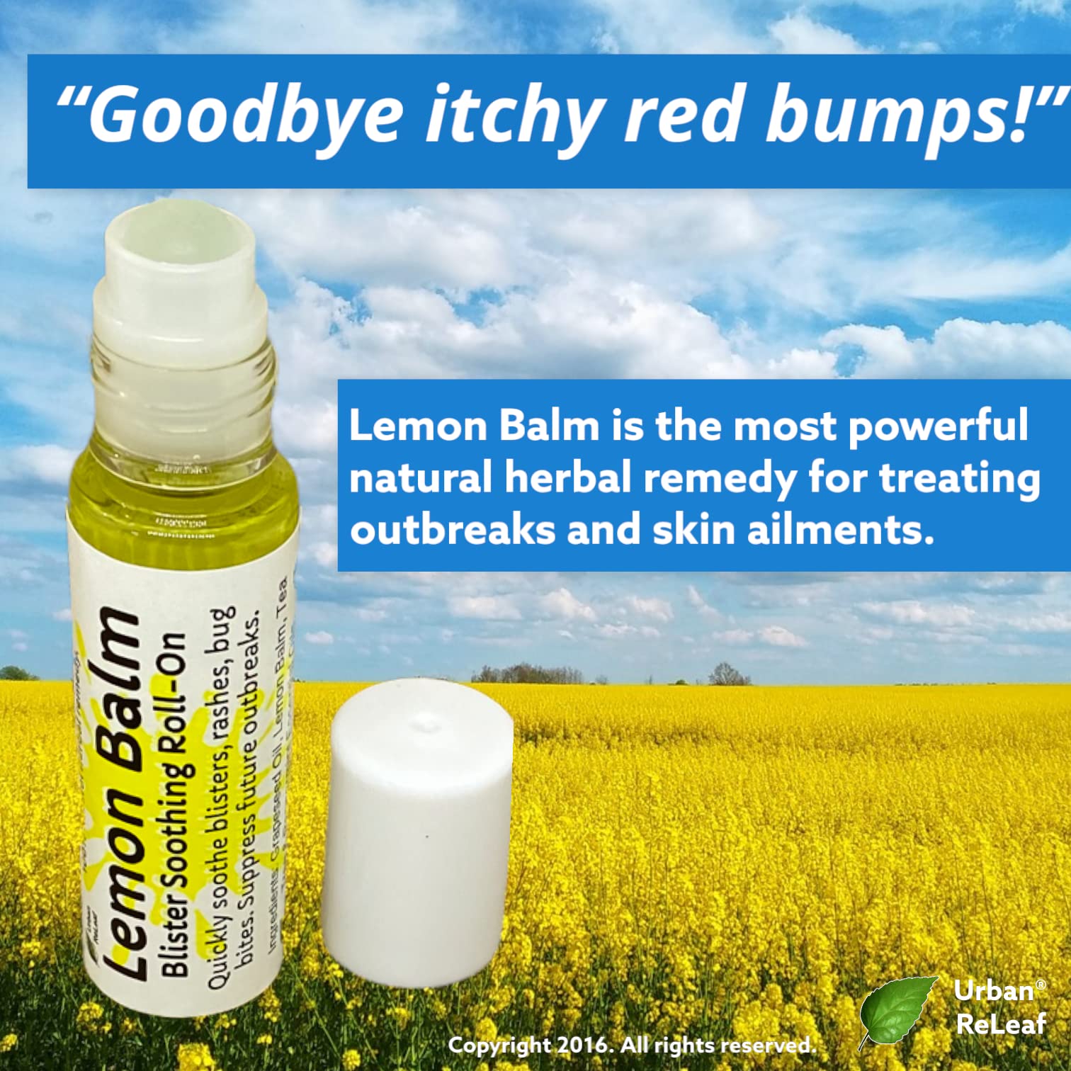 Urban ReLeaf Lemon Balm ROLLON! Quickly Soothe Blisters, Bumps, Rashes