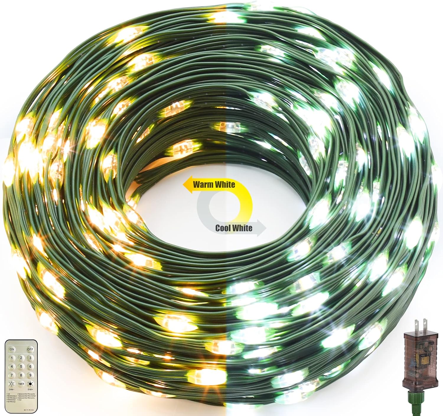 DEVPLY Christmas String Lights Outdoor Indoor - 500 LED 175Ft 9 Modes End to End Plug Xmas Lights - Multi Color Fairy Lights for Xmas Tree, Wedding, Garden, Holiday Decoration Warm White & Cool White
