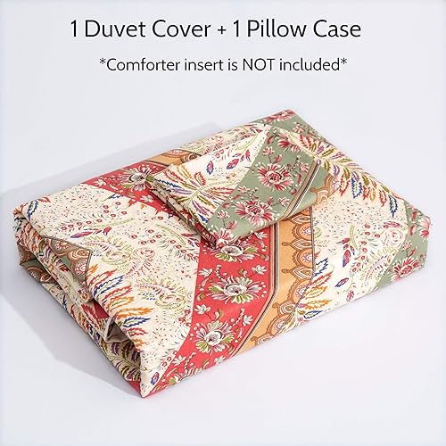 Miniatura 10 de DaDalogy Bedding - Juego de funda de edredón con estampado floral botánico con fundas de almohada, diseño de cachemira cheurón bohemio, filigrana,