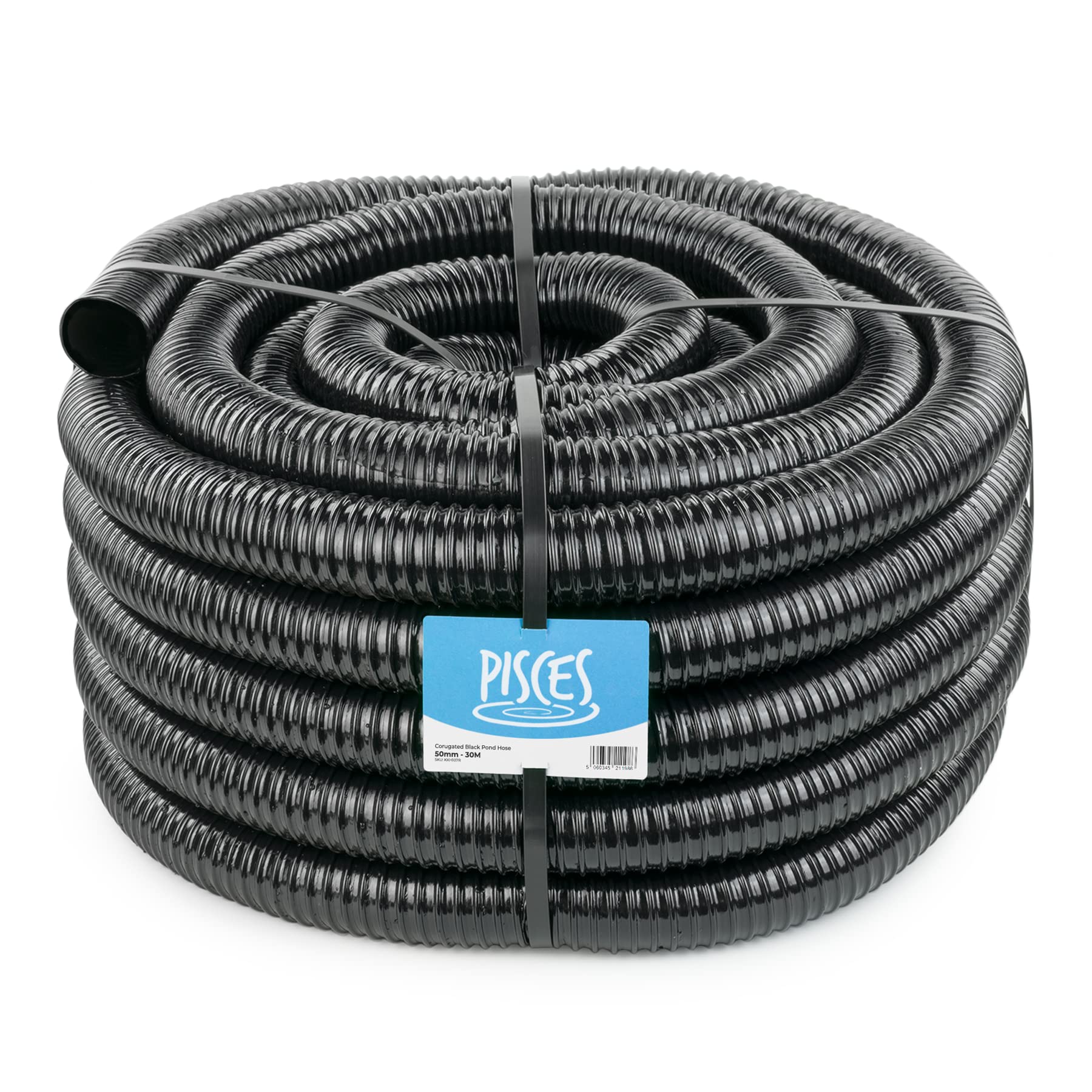 Pisces 50mm (2 inch) Black Pond Corrugated Flexible Hose Pipe - 30m Roll