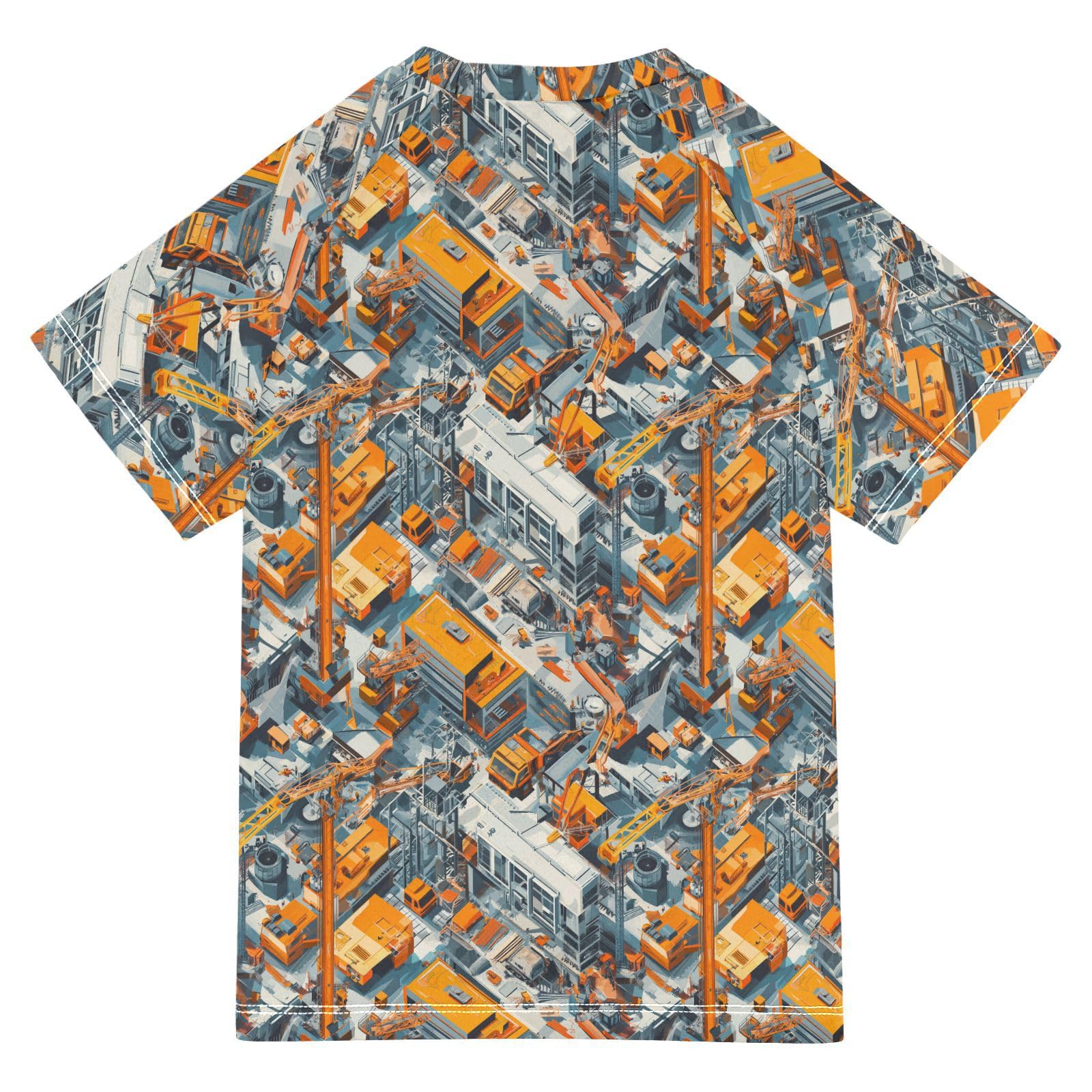 Girls Bathing Suit Short Sleeve Girl Rash Guard 4T Construction Scene Build Tall Buildings Grader Tower Crane