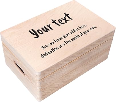 Creative Deco Personalized Wooden Storage Box Wish Text Box | 11.8x7.87x5.51in +-0.5 | Mutiple Choice | Hinged Lid Handles & Engraving | UNSANDED Keepsake Memory Souvenir