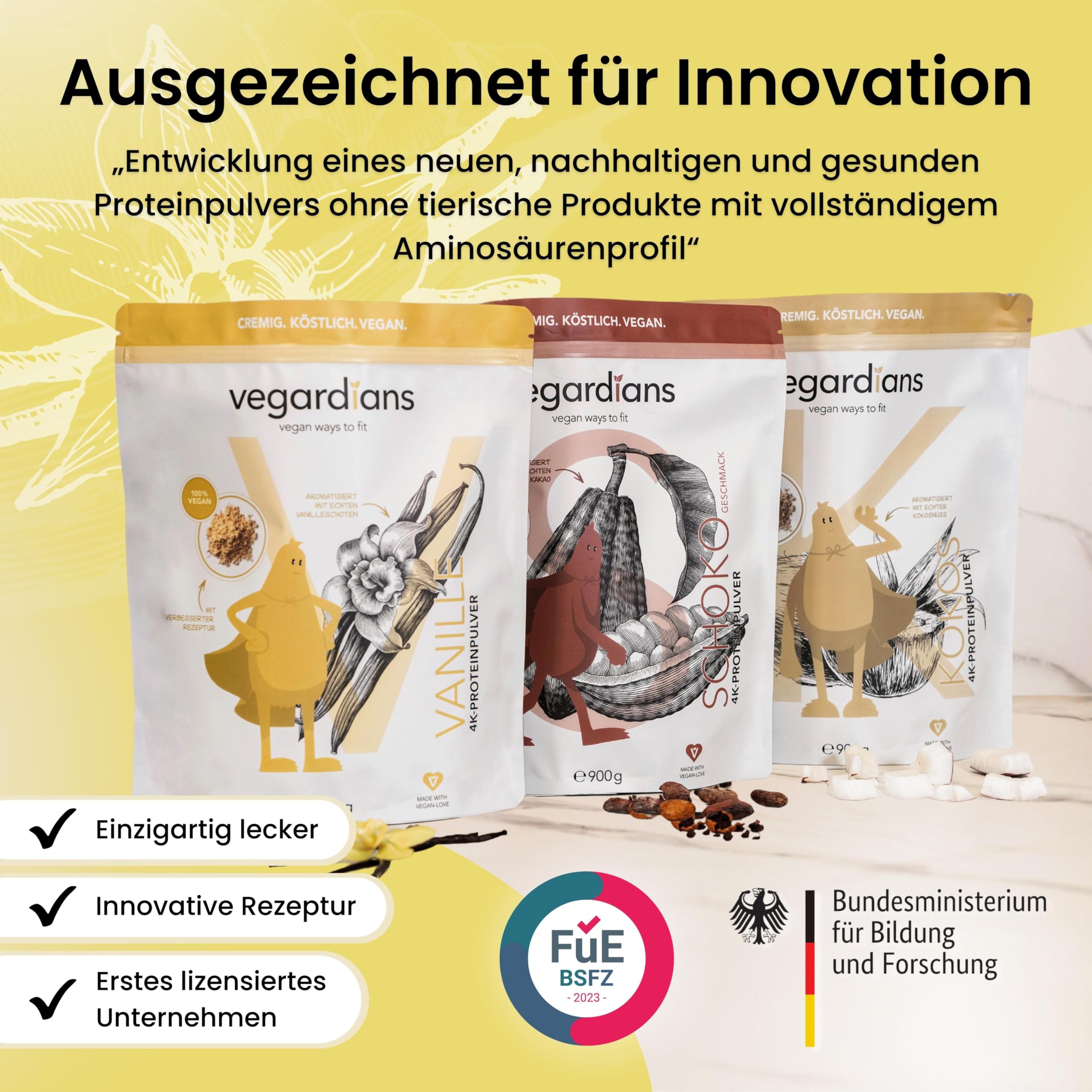 Veganes Proteinpulver Vanille 900g – Pflanzliches Eiweißpulver ohne Laktose, Gluten & künstliche Aromen. Premium-Qualität mit natürlichem Vanillegeschmack