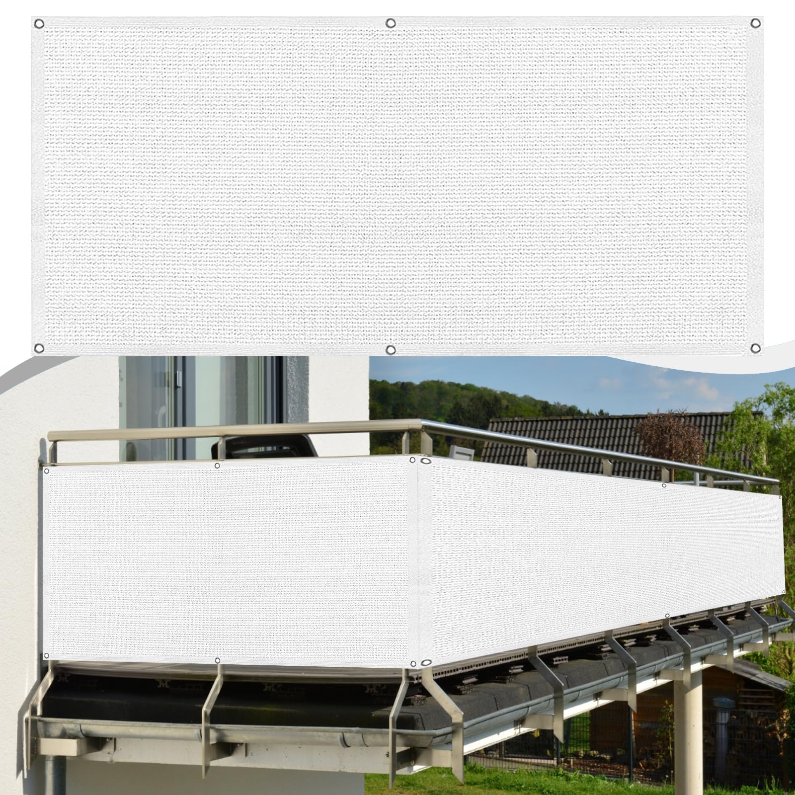 120 x 800 cm odporny na promieniowanie UV abażur zewnętrzny z oczkami i paskami idealny na patio i tarasy biały kolor odporny na warunki atmosferyczne i stylowy