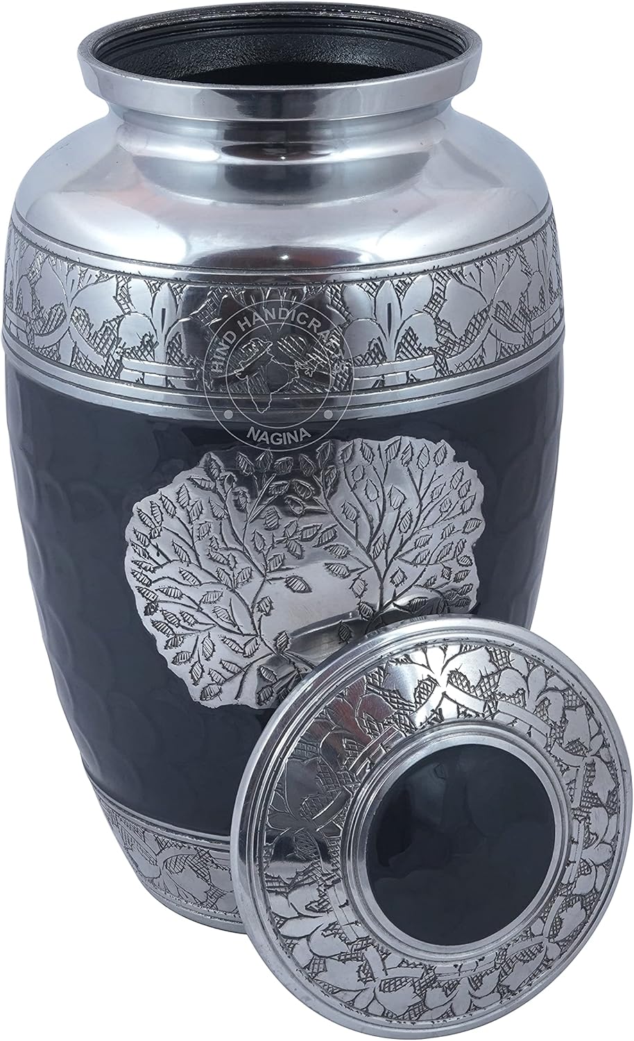 Cremation Urn for Human Ashes – Large Memorial Urn – Elegant Funeral Urn with Secure Lid – Premium Aluminum Burial Urn for Adults with Velvet Bag (Pearl Black)