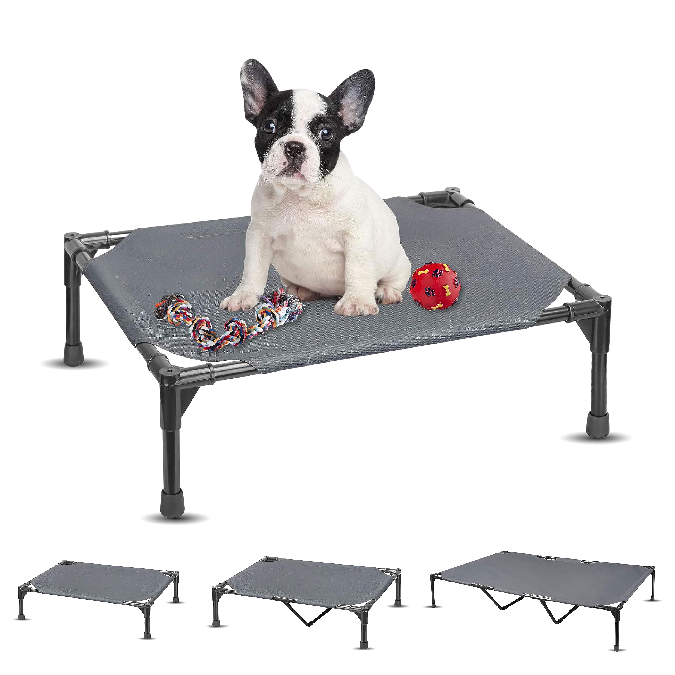 Elevated Dog Bed Raised Dog Bed Cot Bed Small Medium Large Dogs Outdoor Cooling Dog Bed Pet Cat Bed Breathable Mesh Washable (Small, Grey, 22''L x 17''W)