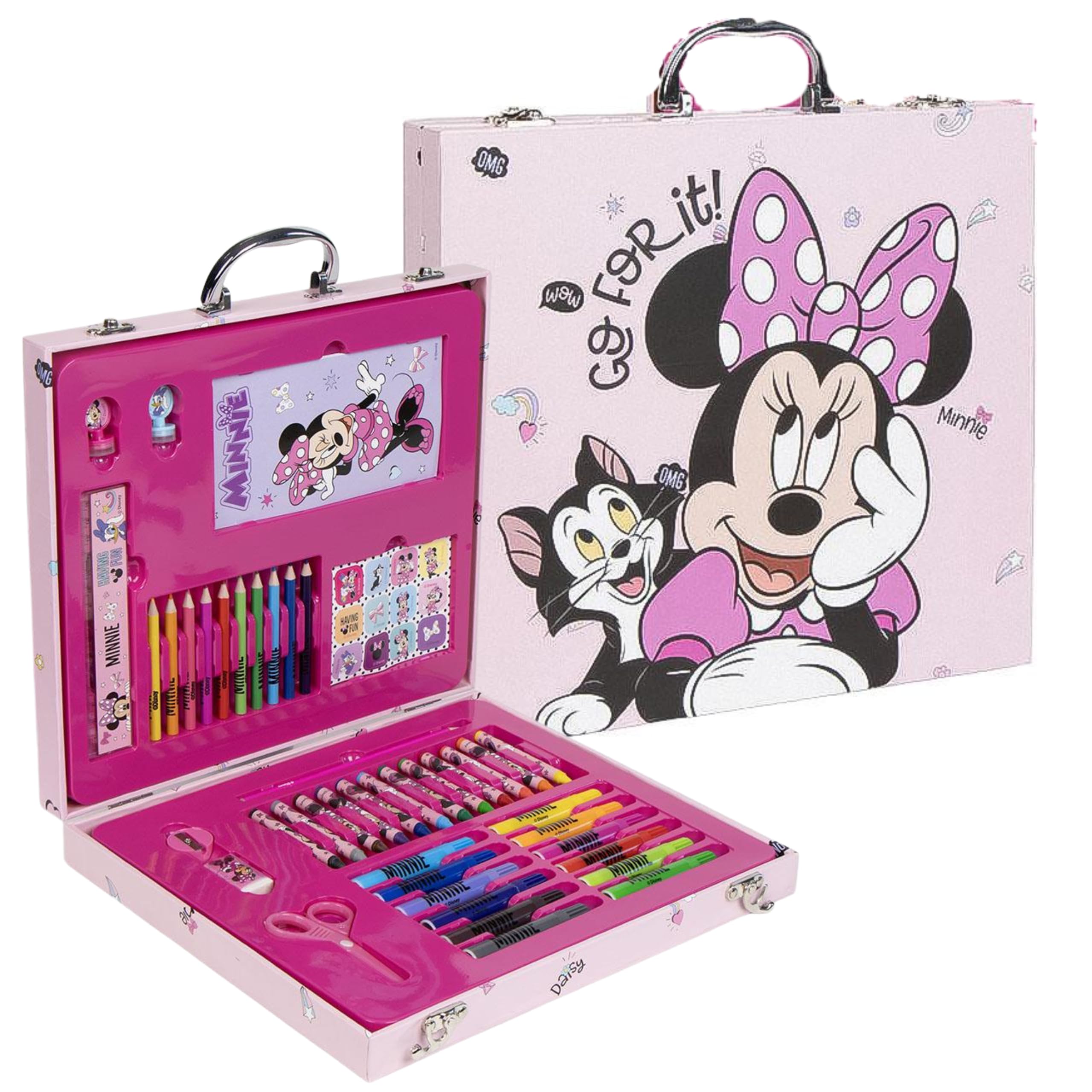 Disney Minnie Mouse 52-Piece Deluxe Colouring Case for Kids | Portable Art Kit with Markers, Crayons, Colour Pencils & More | Art Briefacase | Creative Drawing & Coloring Set | Gift for Girls