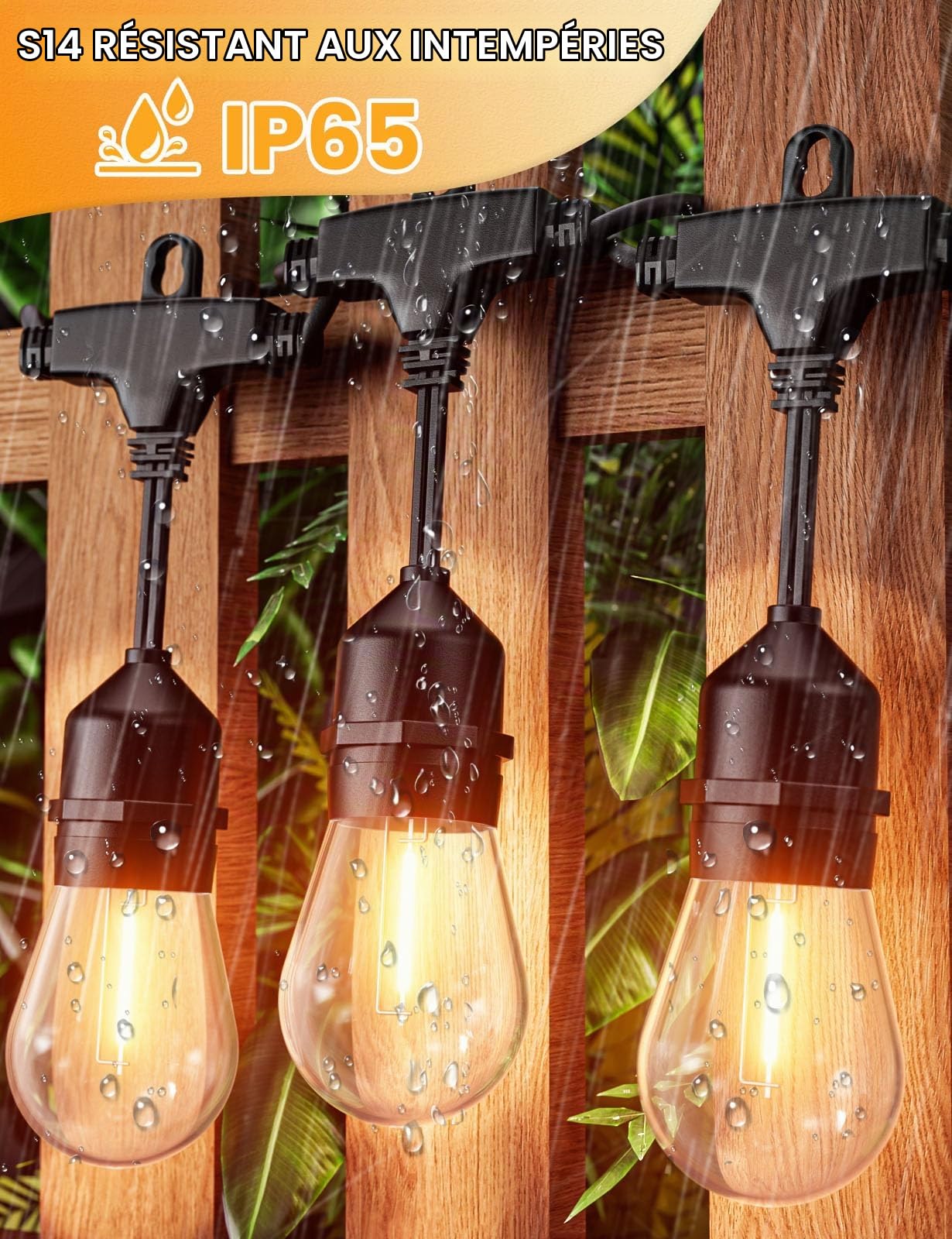 Svater Guirlande Lumineuse Extérieure 14M,Guirlande Lumineuse Exterieure LED S14 E27 Ampoules IP65 Imperméable Connexion Chaîne Lumiere Exterieur pour Jardin, Noël, Mariage, Boutique Blanc Chaud 2700K