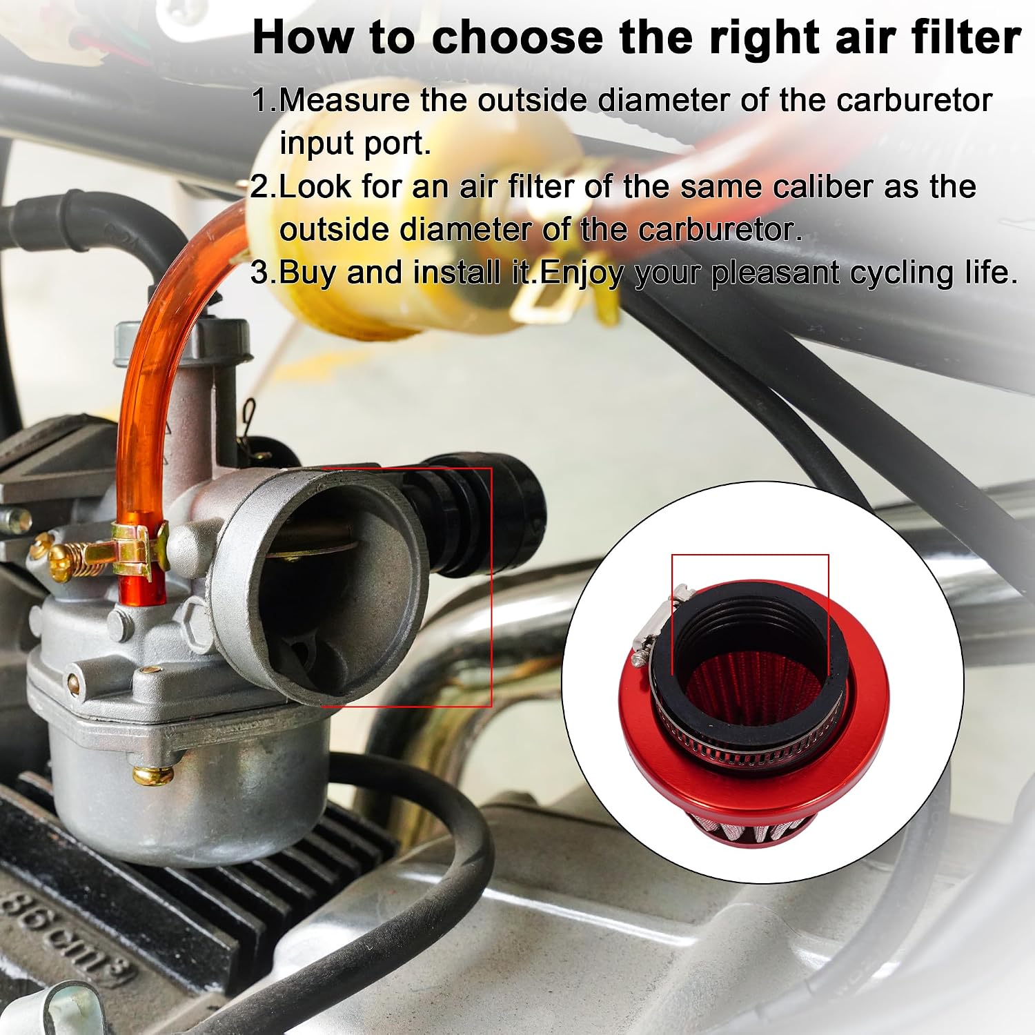 38mm Air Filter For 50cc 90cc 110cc 125cc Predator 196cc 200cc 212cc SSR110 125 GX160 GX200 PW80 PW50 CT200U CT200U-EX TTR90 125 KLX110 KT196 MB200 MB165 Moped Scooter, Motorcycle Air Filter Red