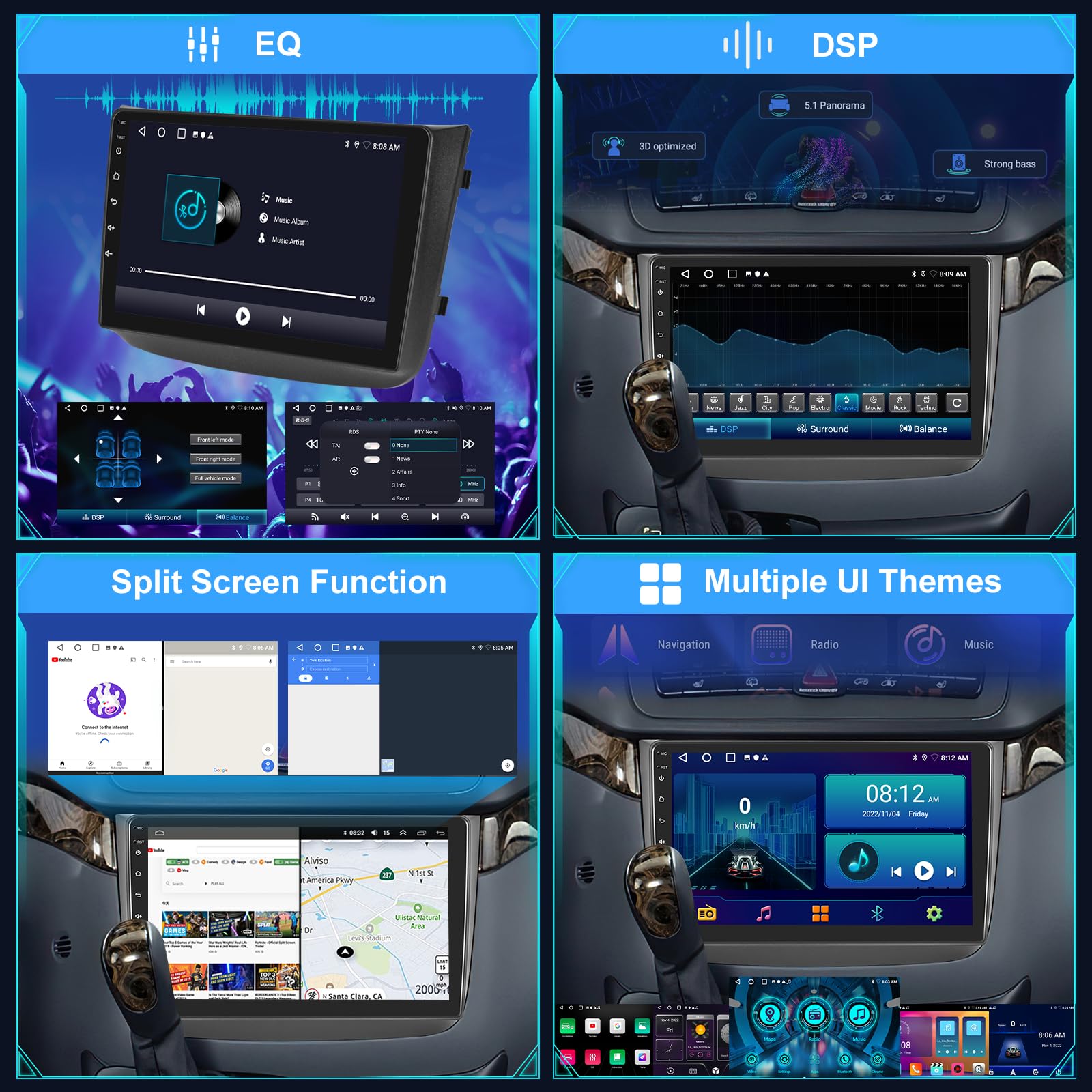 Autoradio Android 4+64G pour Mercedes Benz Viano 2004-2011 / Vito 2010-2015, écran Tactile IPS 9 Pouces 1280×720, CarPlay sans Fil, Android Auto, GPS, WiFi, DSP + Caméra AHD