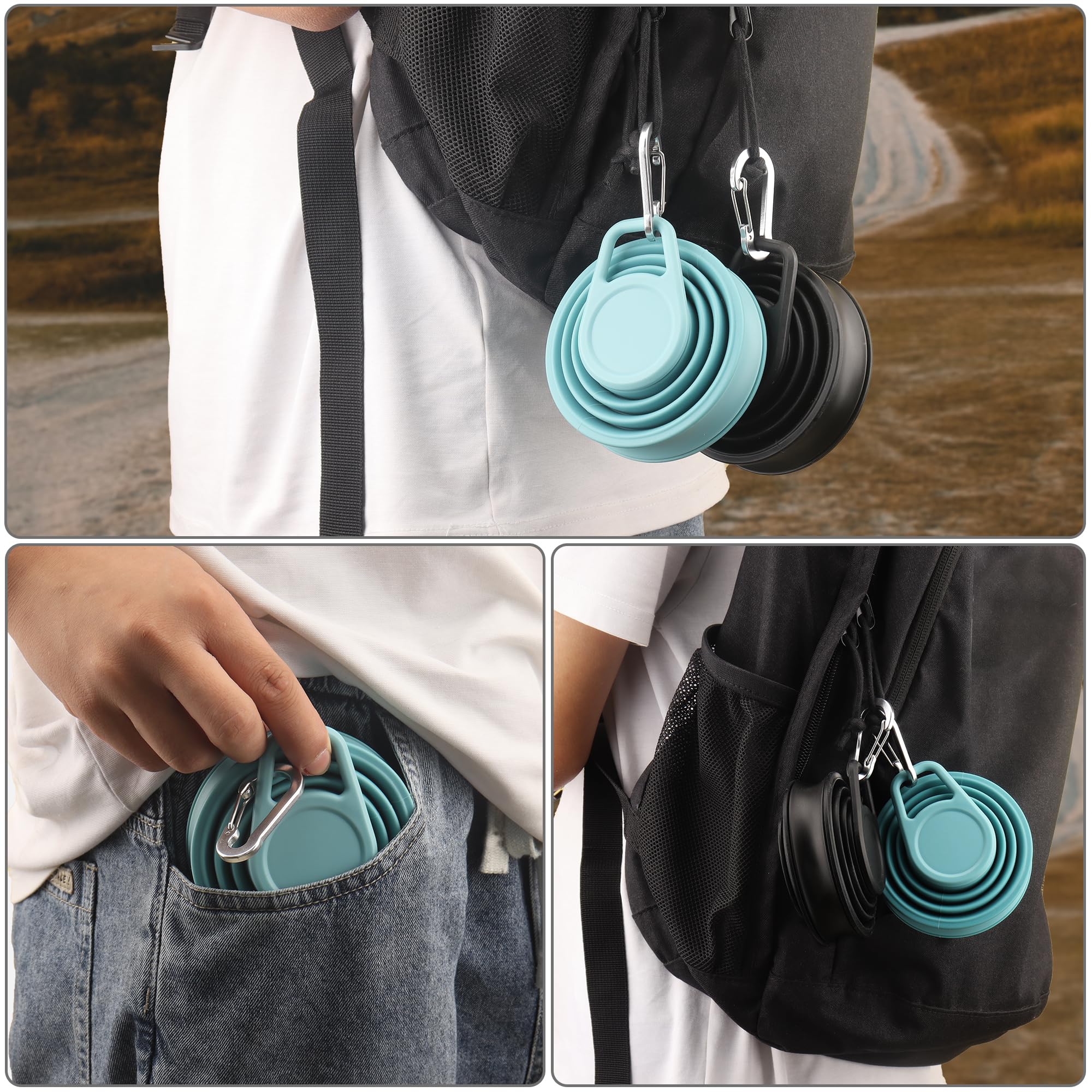 Zusammenklappbare Wasserflaschen für Reisen, Silikon, faltbar, Sportflasche für Wandern/Camping (grau + blau)