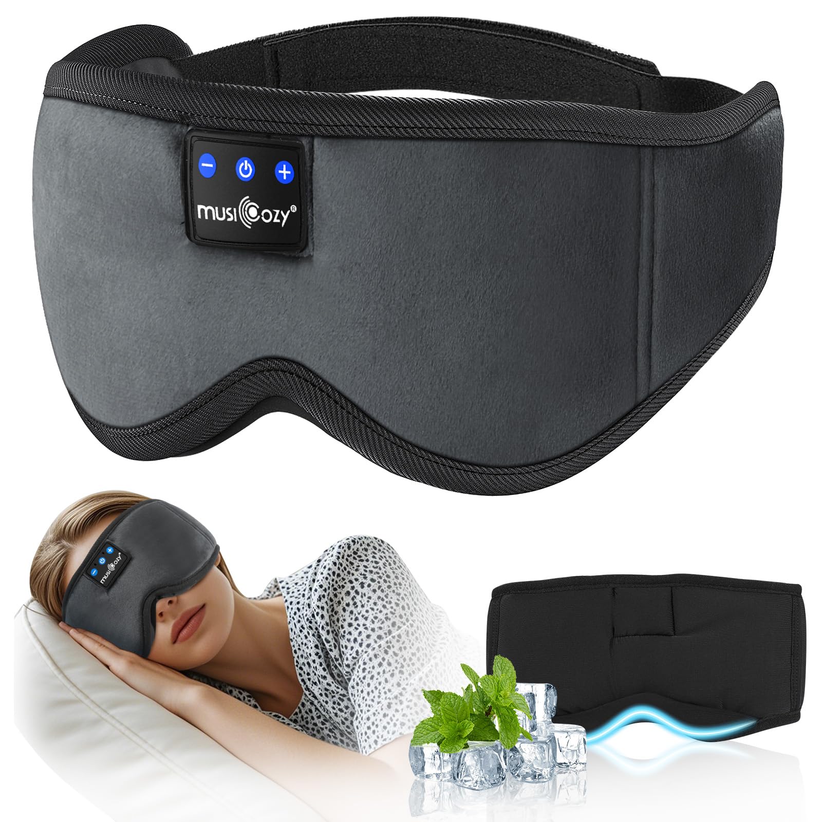 MUSICOZY 3D Schlafmasken Kopfhörer, 100% Verdunkelung, Schlafkopfhörer, Bluetooth-Augenmaske mit Kopfhörern zum Schlafen, Reisen, Nickerchen, Entspannen, Meditieren