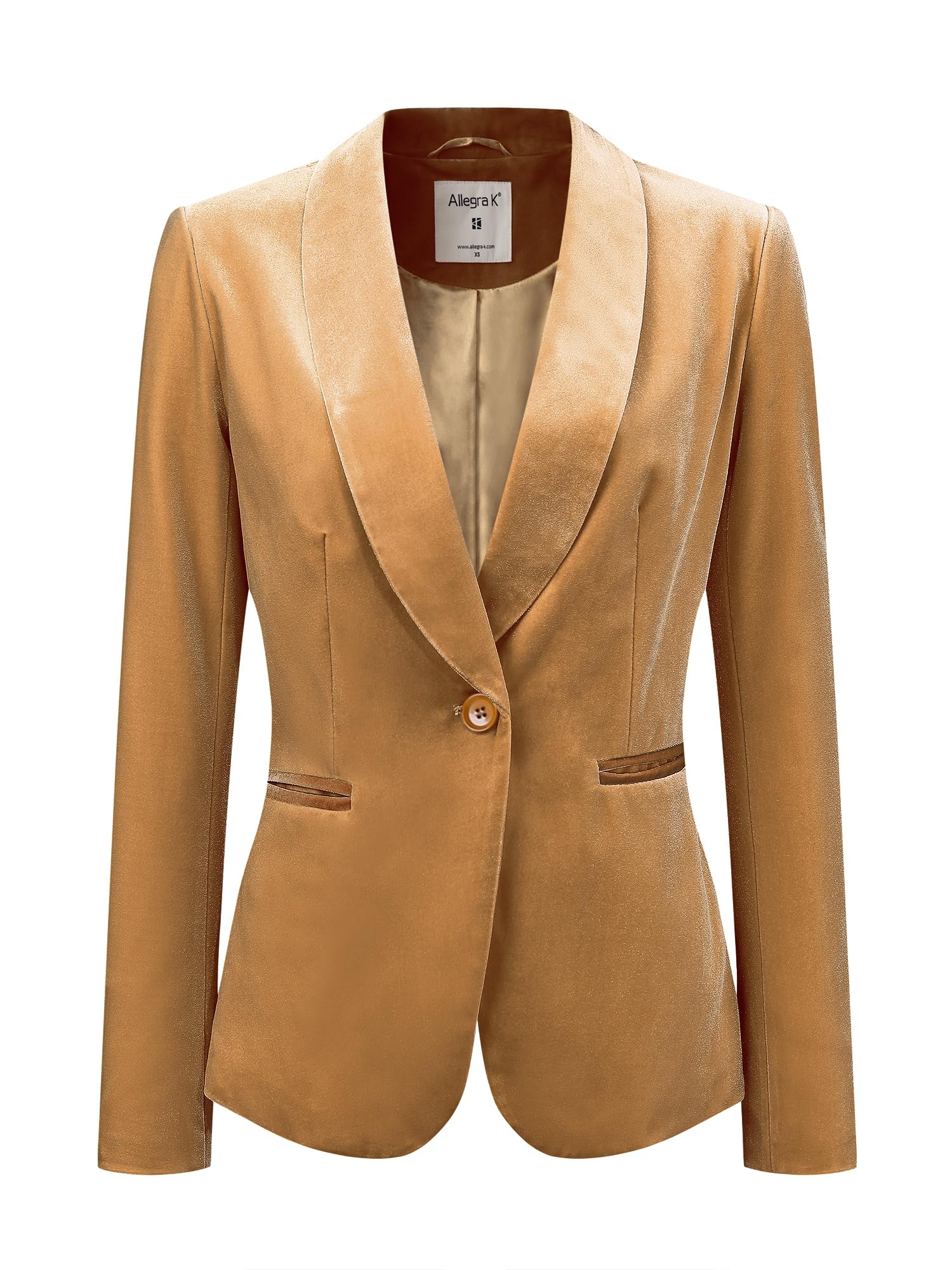 Allegra K Women's Halloween Christmas Office Coat Solid Shawl Collar 1 Button Velvet Blazer, Dark Yellow, M