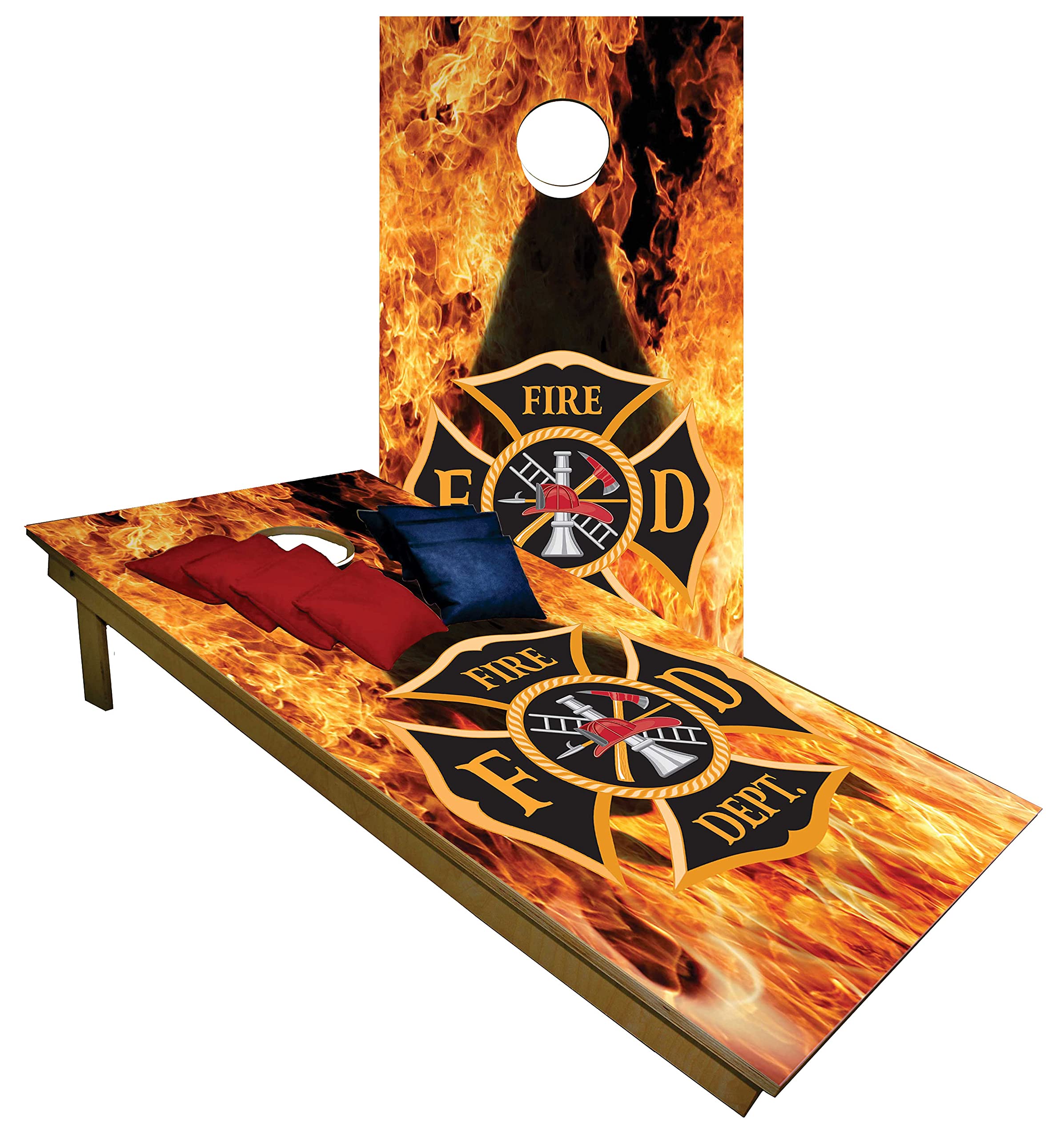 Premium Cornhole Set - Firefighter Truck Tailgate Cornhole Boards w Set of 8 Cornhole Bags! 925