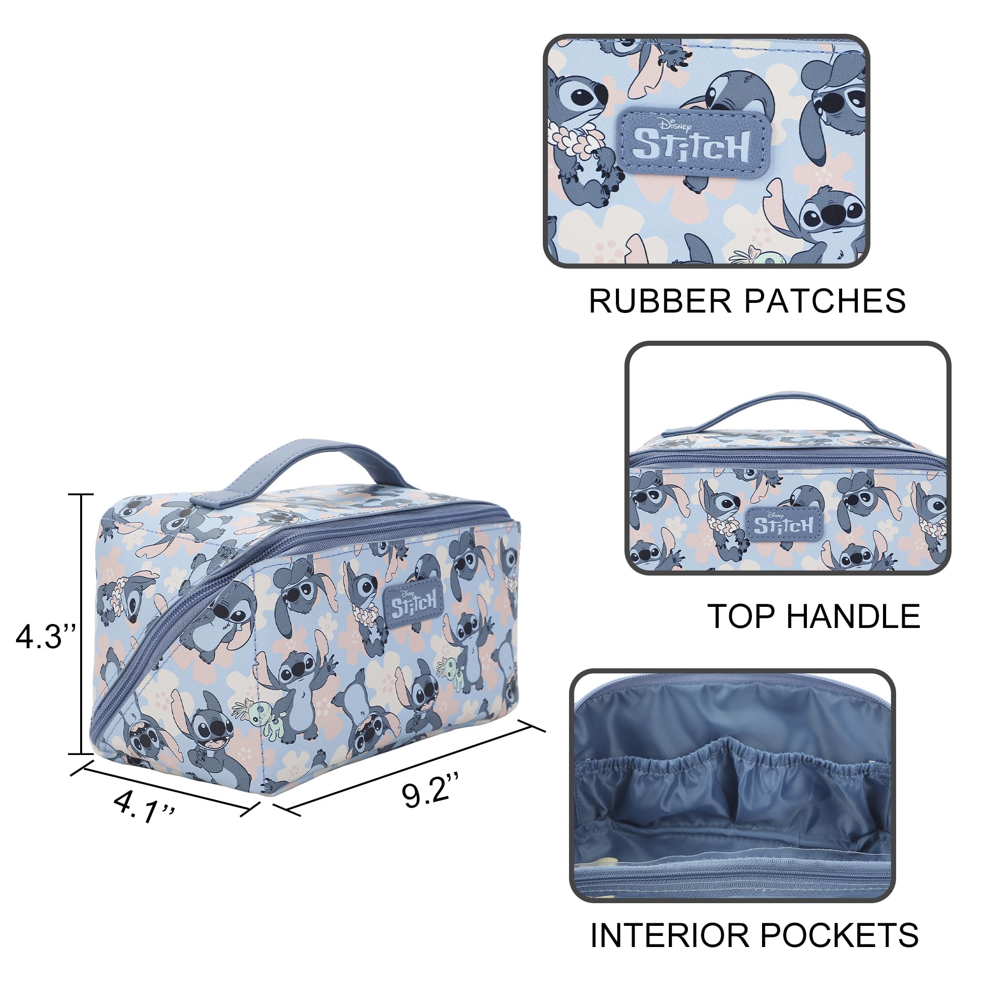 Bioworld Disney Stitch Poses All-Over Print 9" Blue Cosmetic Bag