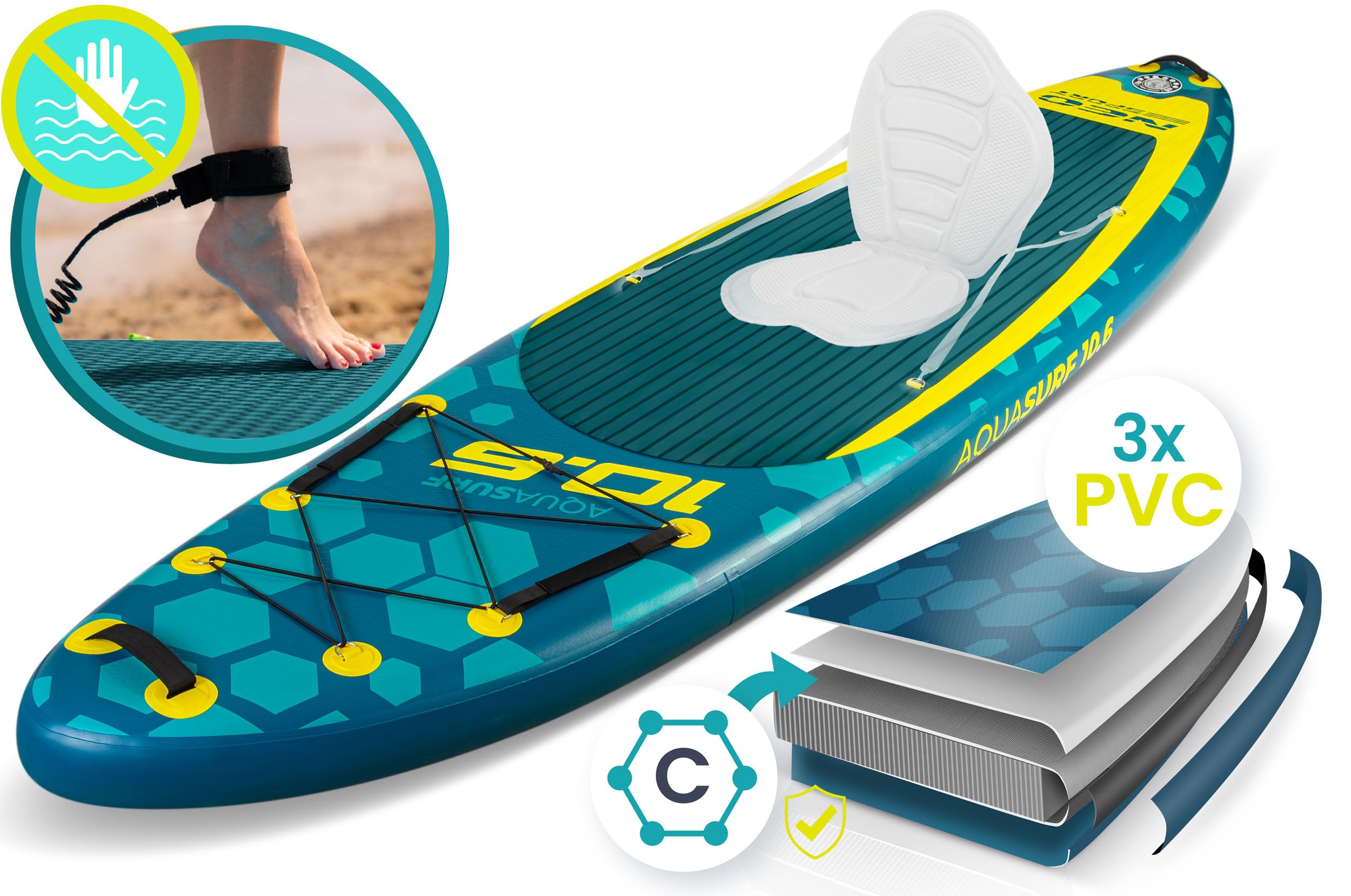 Neo-Sport Stand Up Paddle Board - SUP Aufblasbar Set - 320 cm - Mit Zubehör Handpumpe Paddel Leash Rucksack - Aquasurf 10.6 - Braun