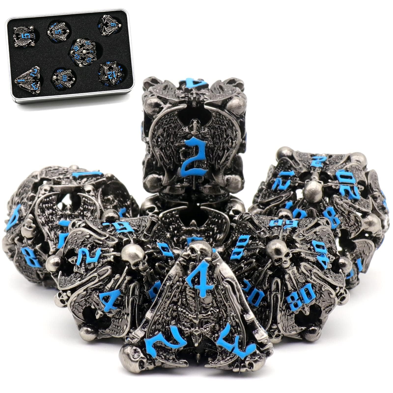 Zestaw Kości DND for Dungeons and Dragons, D&D Zestaw Kości Wielościennych ZHOORQI, Metalowych Dice Set do gier Fabularnych(TS-Blue)