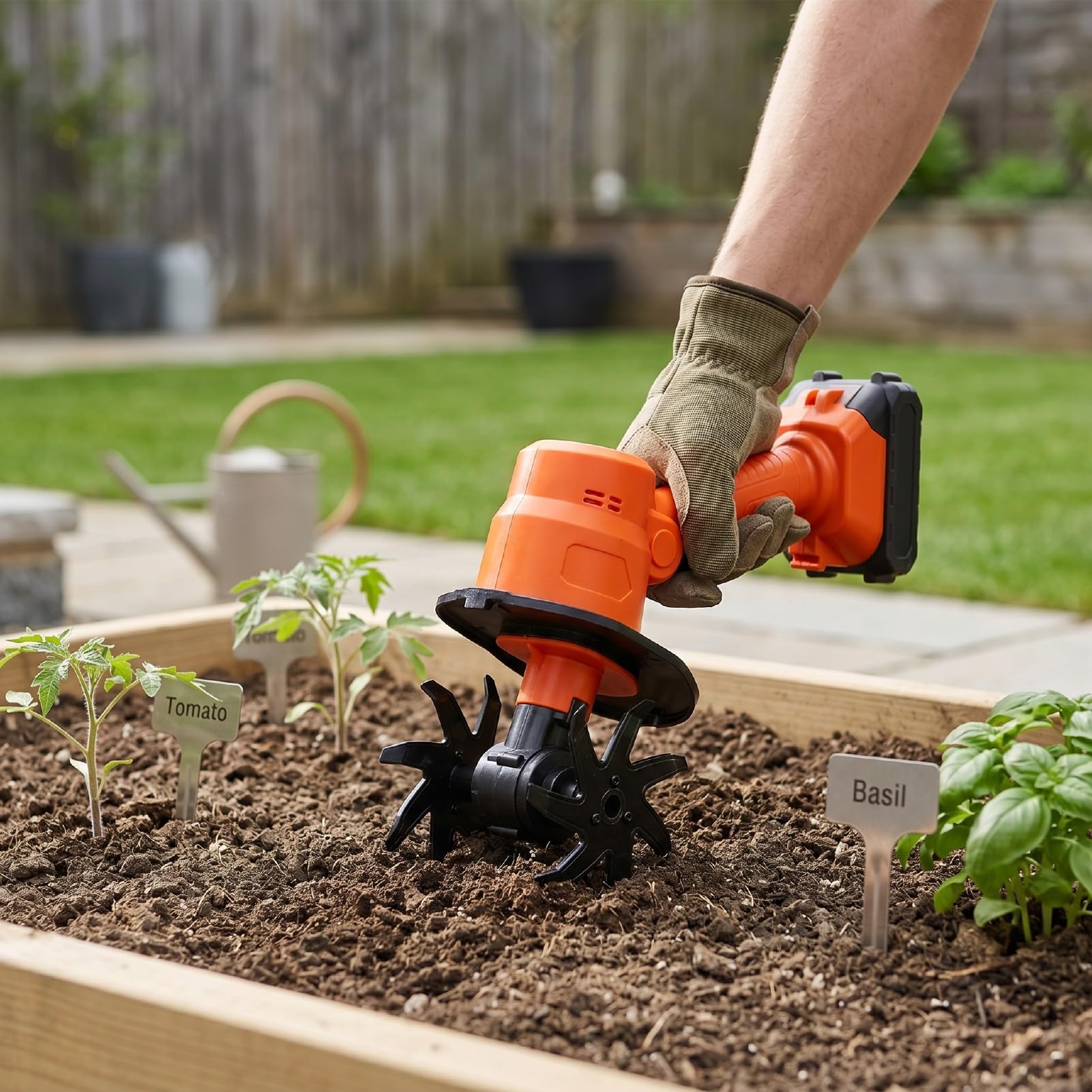 TOPINCN Coltivatore Elettrico per il Giardinaggio Zappa da Giardino con Motozappa Senza Fili a 235 Giri/min per Diserbo e Lavorazione del Terreno (Spina europea 100-240V)