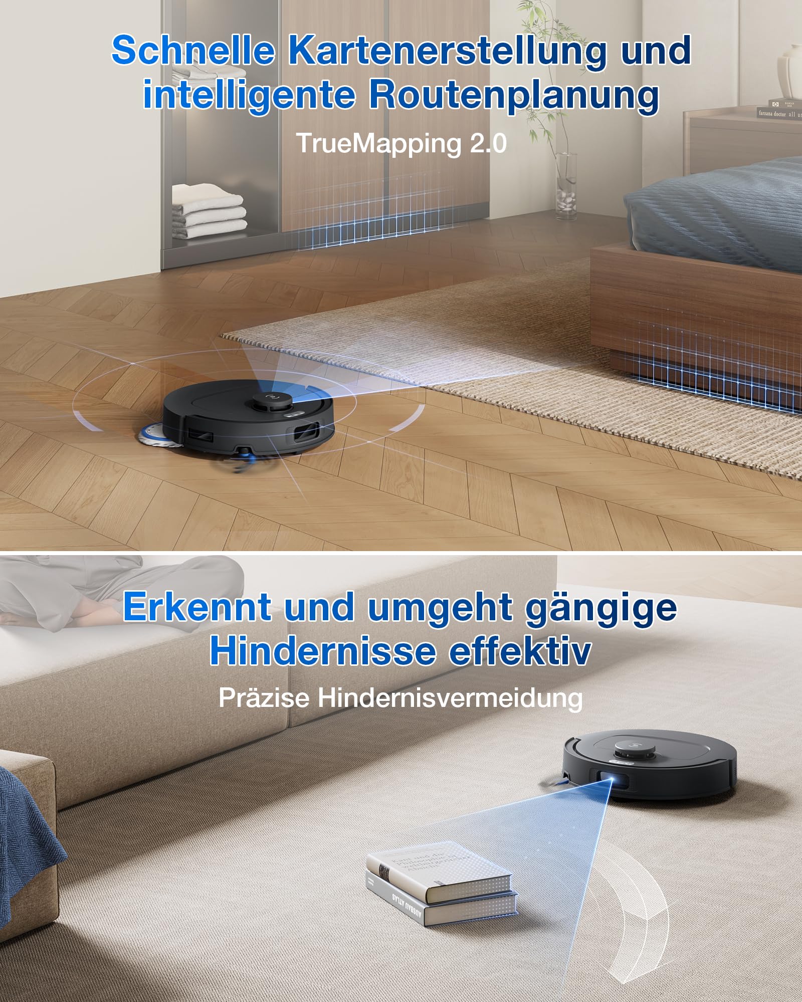 ECOVACS DEEBOT T30C Omni Gen2, Saugroboter mit Wischfunktion, 25.000 Pa, OZMO Turbo 2.0 Wischen, ZeroTangle 3.0 Anti-Verheddern, TruEdge 2.0 Kantenreinigung, Omni-Station, 75°C Moppwäsche, Schwarz