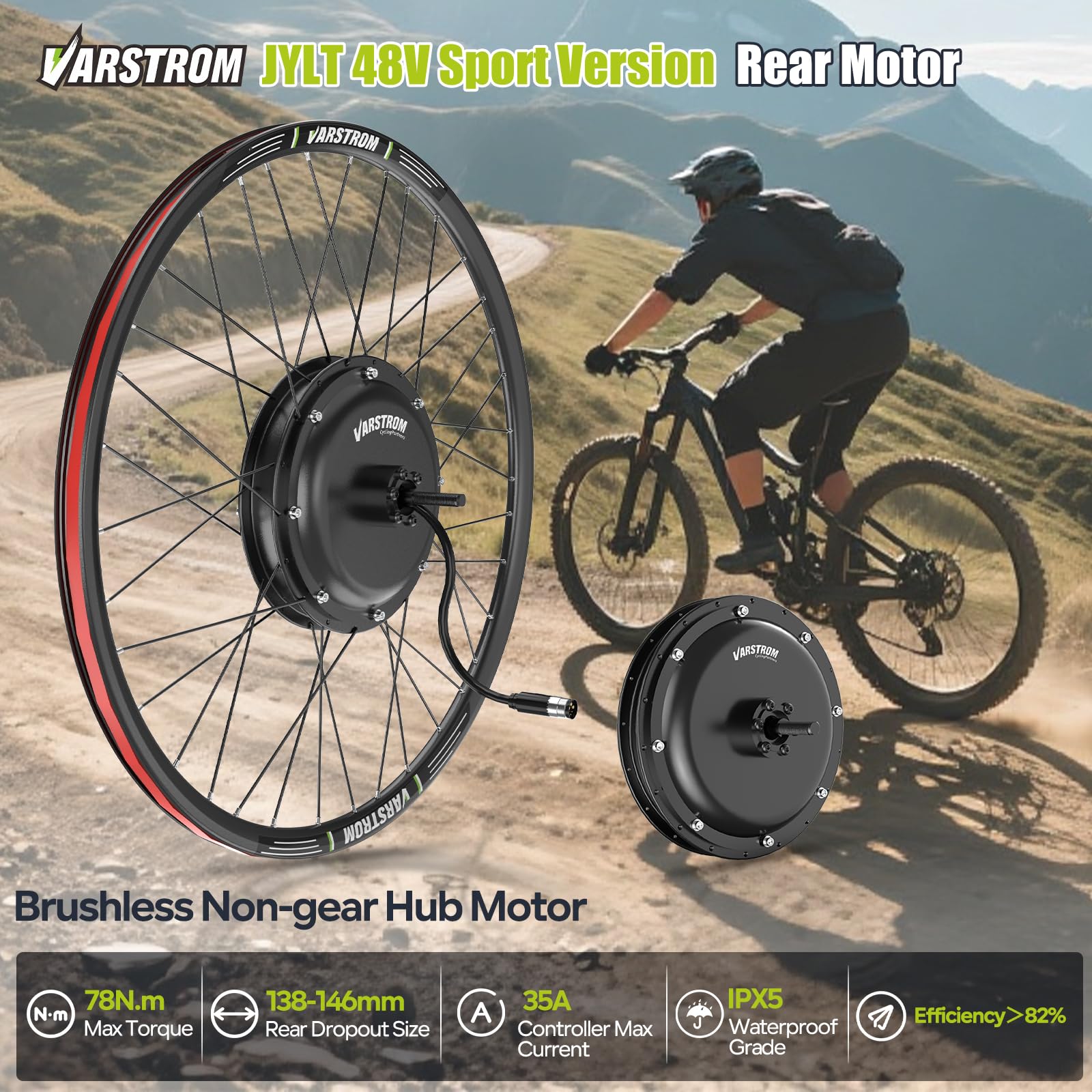 48V JYLT Versión Sport Kit Conversion a Bicicleta Electrica, Motor de Buje de Rueda Trasera 28" 29" 700C con Controlador & EKD01 Pantalla, para Cassette y Freno de Disco MTB CTB (Sin batería)