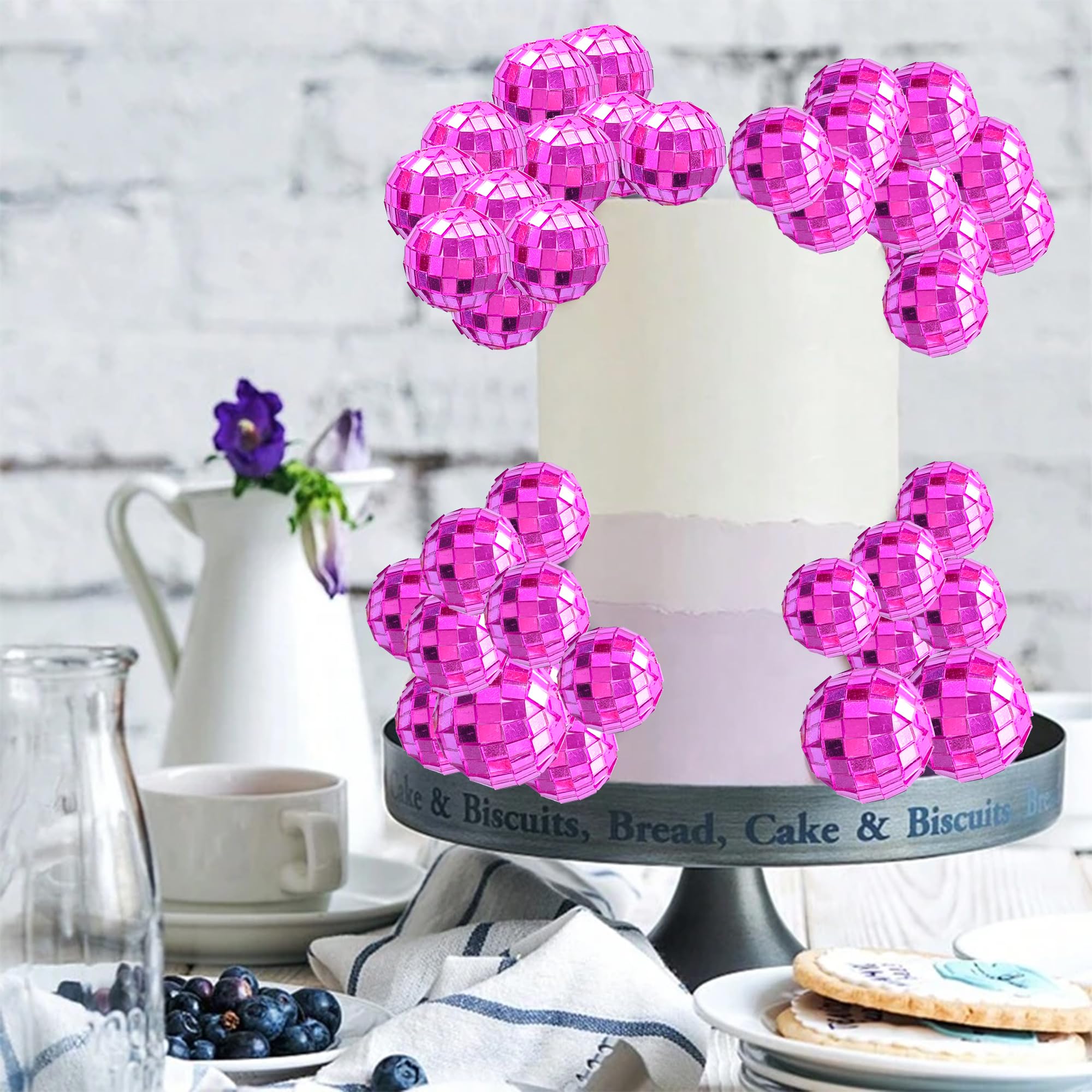 Ephlyn 24Pcs Disco Ball Cupcake Toppers Disco Ball Cupcake Picks Mini Disco Ball Cake Toppers Disco Theme Cake Decorations for Disco Theme Party 70s Disco Party Decorations Purple - Image 4