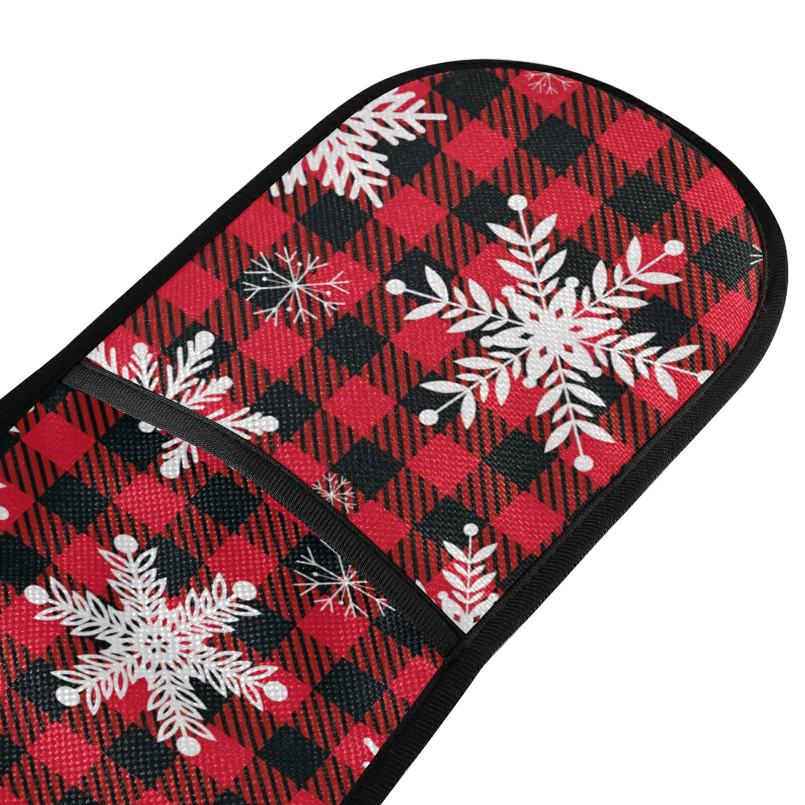 Christmas Double Oven Mitt Christmas Snowflake Checkered Plaid Heat Resistant Cooking Gloves for BBQ Cooking Baking Grilling Microwave Kitchen