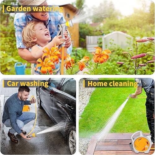 Miniatura 2 de Kitness Carrete de manguera de jardín retráctil, portátil simple para el hogar, 45 + 5 pies, con boquilla rociadora de 7 patrones ajustables y