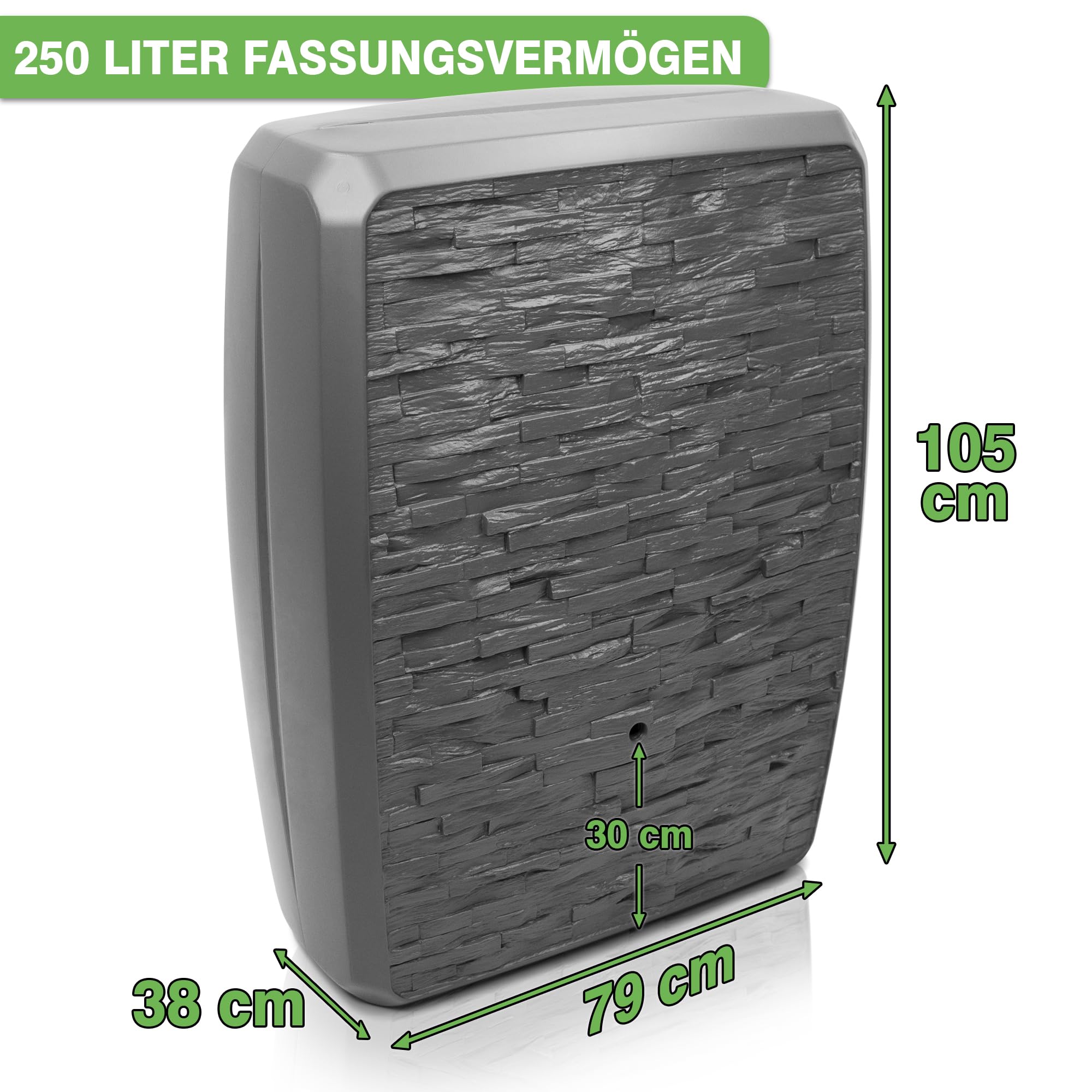 YourCasa Regentonne 250 Liter [TwinView] Eckig und Schmal - Regenfass Frostsicher aus Kunststoff - Regenwassertonne - Regenwassertank Garten Wassertank Regensammler Wandtank Wasserfass (Anthrazit)