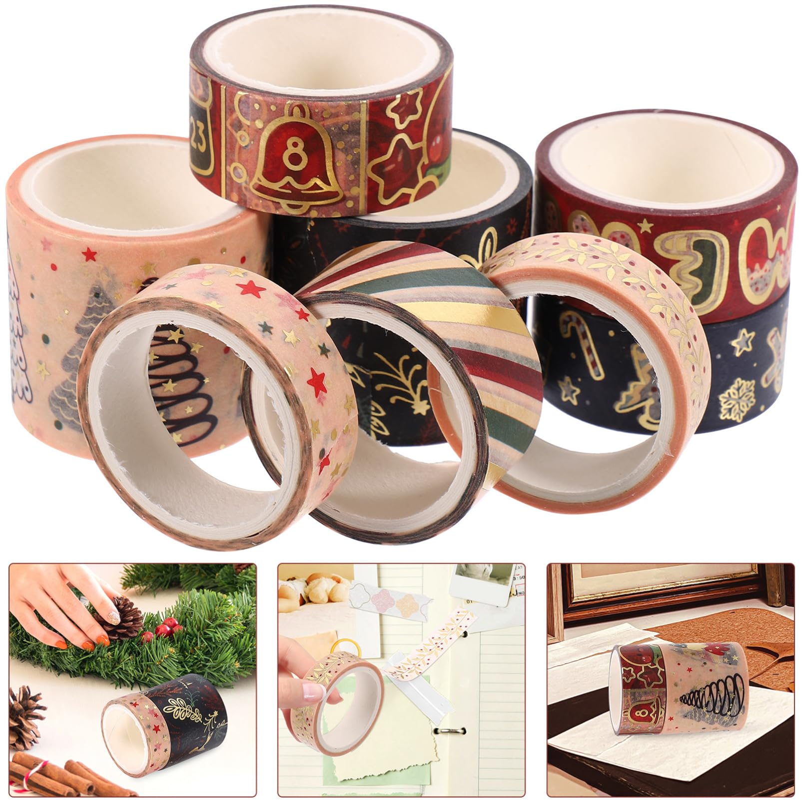 NUOBESTY 4 Set Washi Tape Washi-tape Adorn Proiettire Guarnitura Distributore Di Nastro Avvolgere Il Nastro Adesivo A Tema Natalizio Nastro Fai Da Te Per Album Carta Giapponese 8 * 4